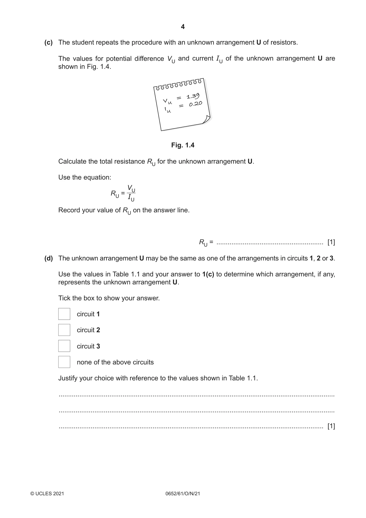 Cambridge IGCSE Physical Science 0652 2021 Oct/Nov Paper 6 · Variant 1 question paper, page 4 of 16