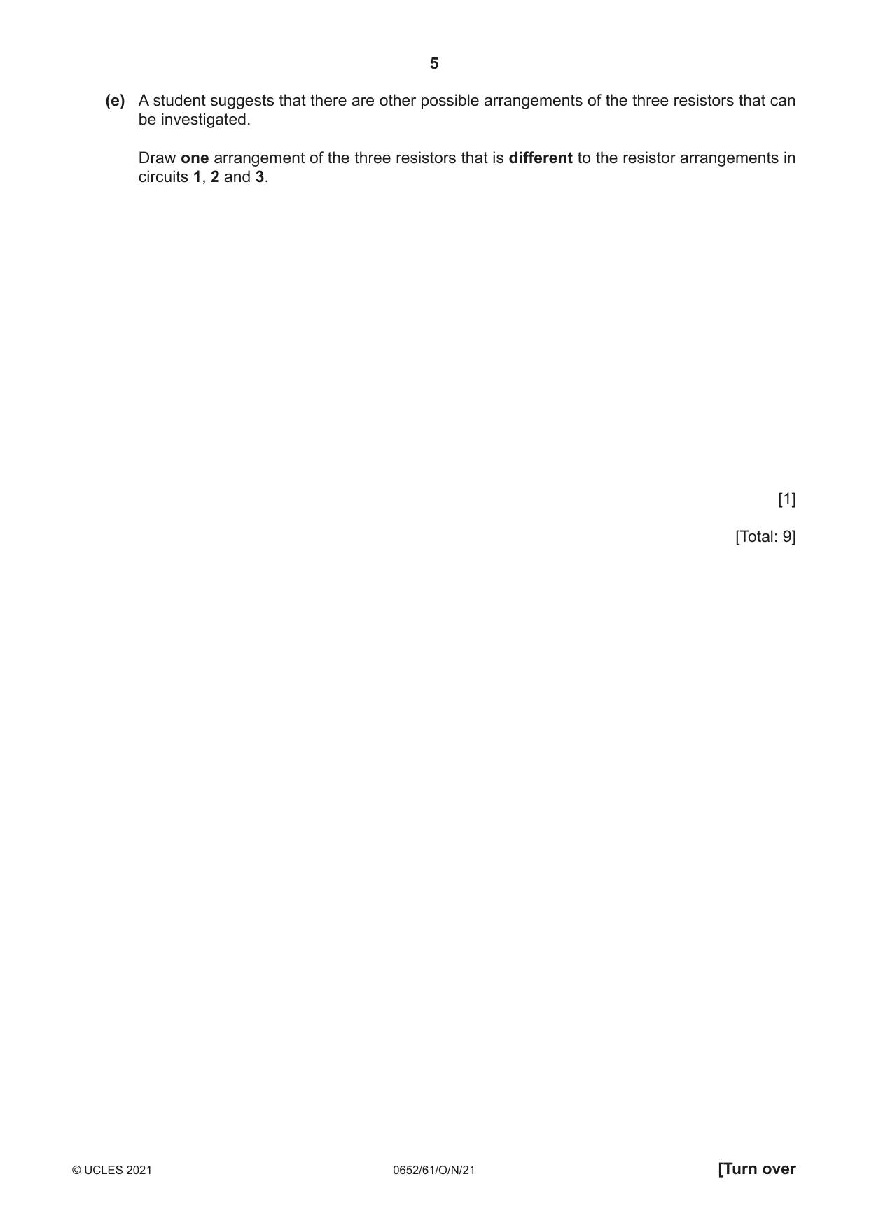 Cambridge IGCSE Physical Science 0652 2021 Oct/Nov Paper 6 · Variant 1 question paper, page 5 of 16