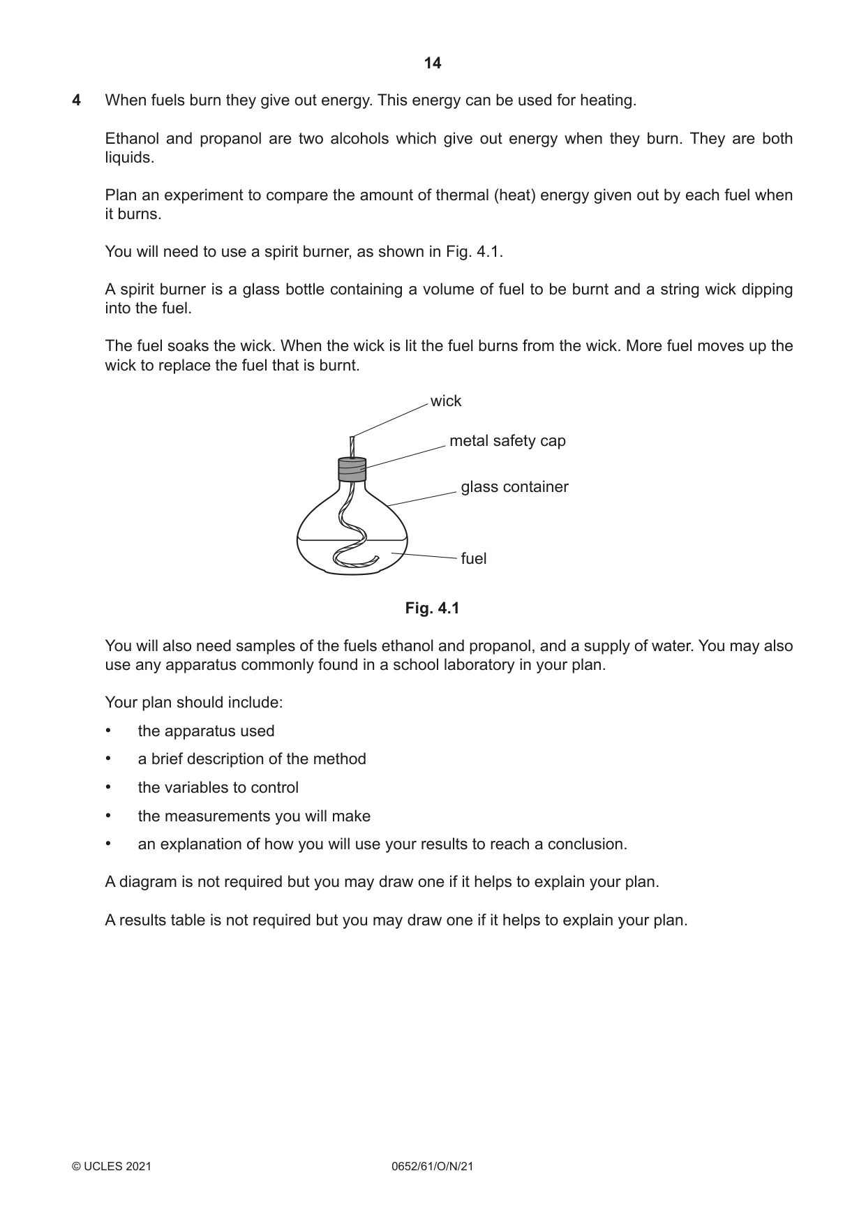 Cambridge IGCSE Physical Science 0652 2021 Oct/Nov Paper 6 · Variant 1 question paper, page 14 of 16