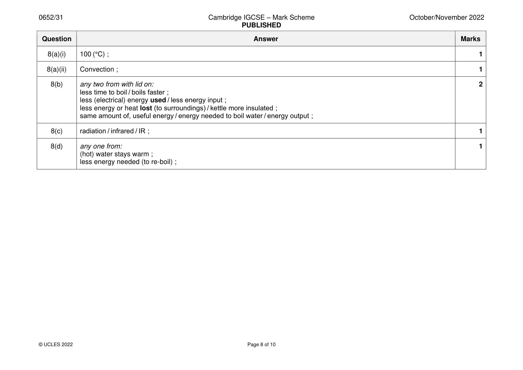 Mark scheme, page 8 of 10