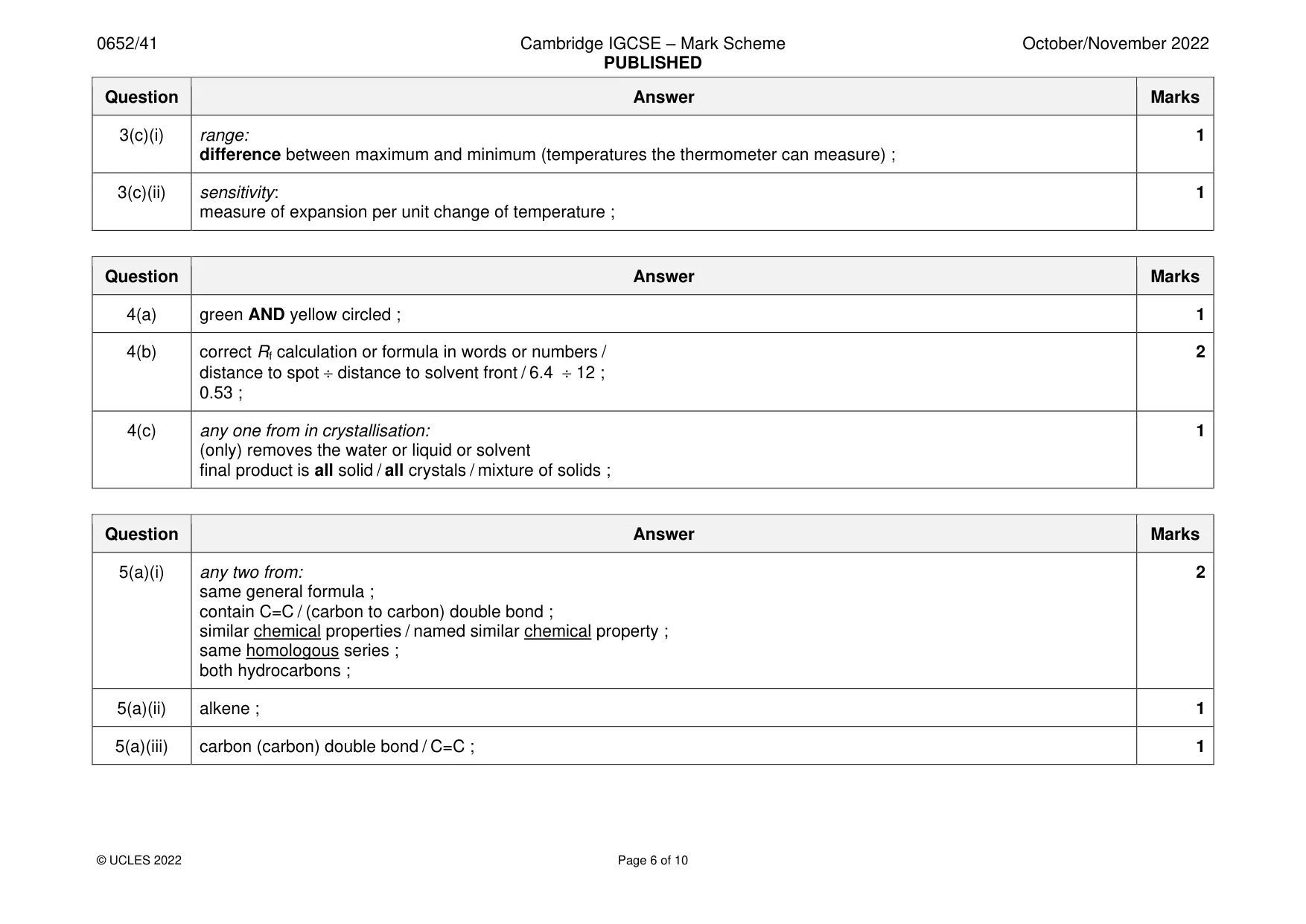 Mark scheme, page 6 of 10