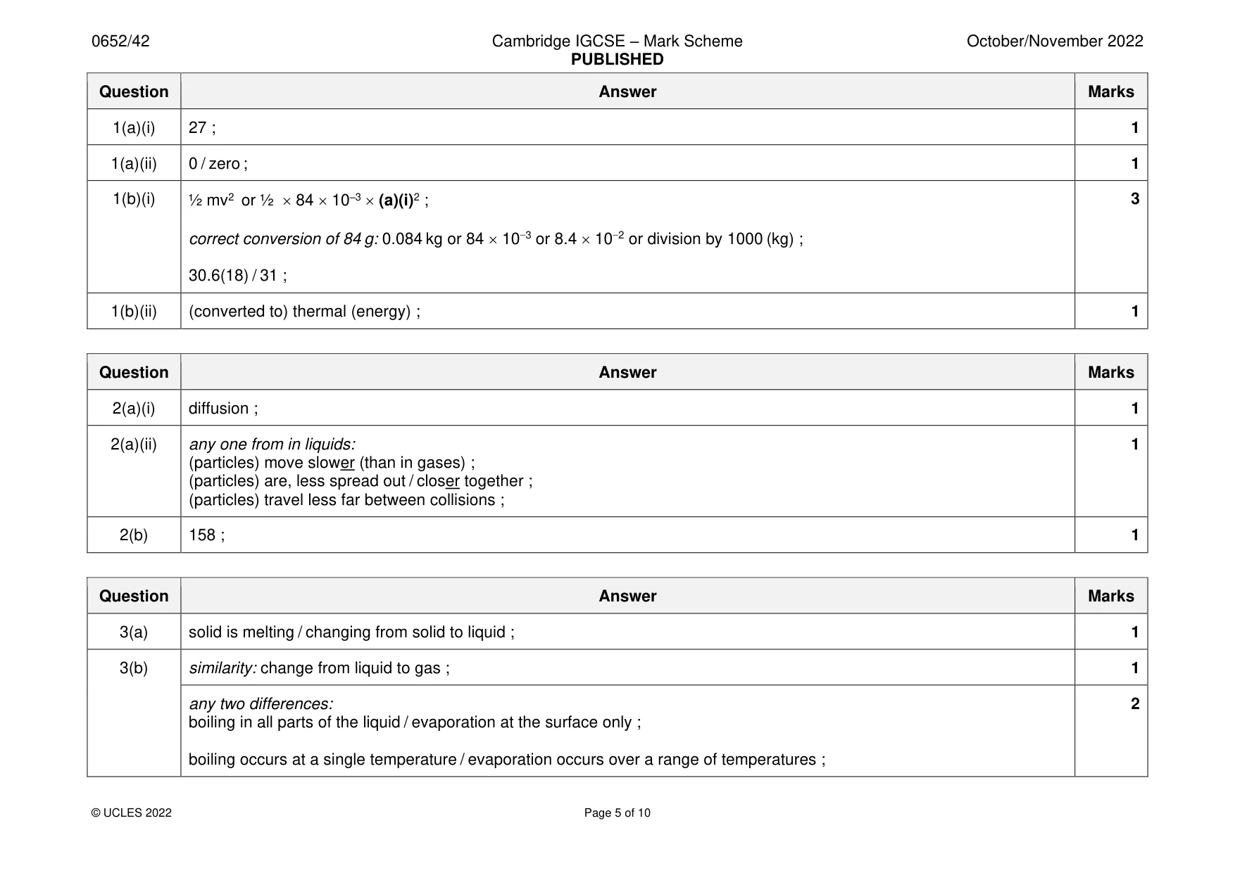Mark scheme, page 5 of 10
