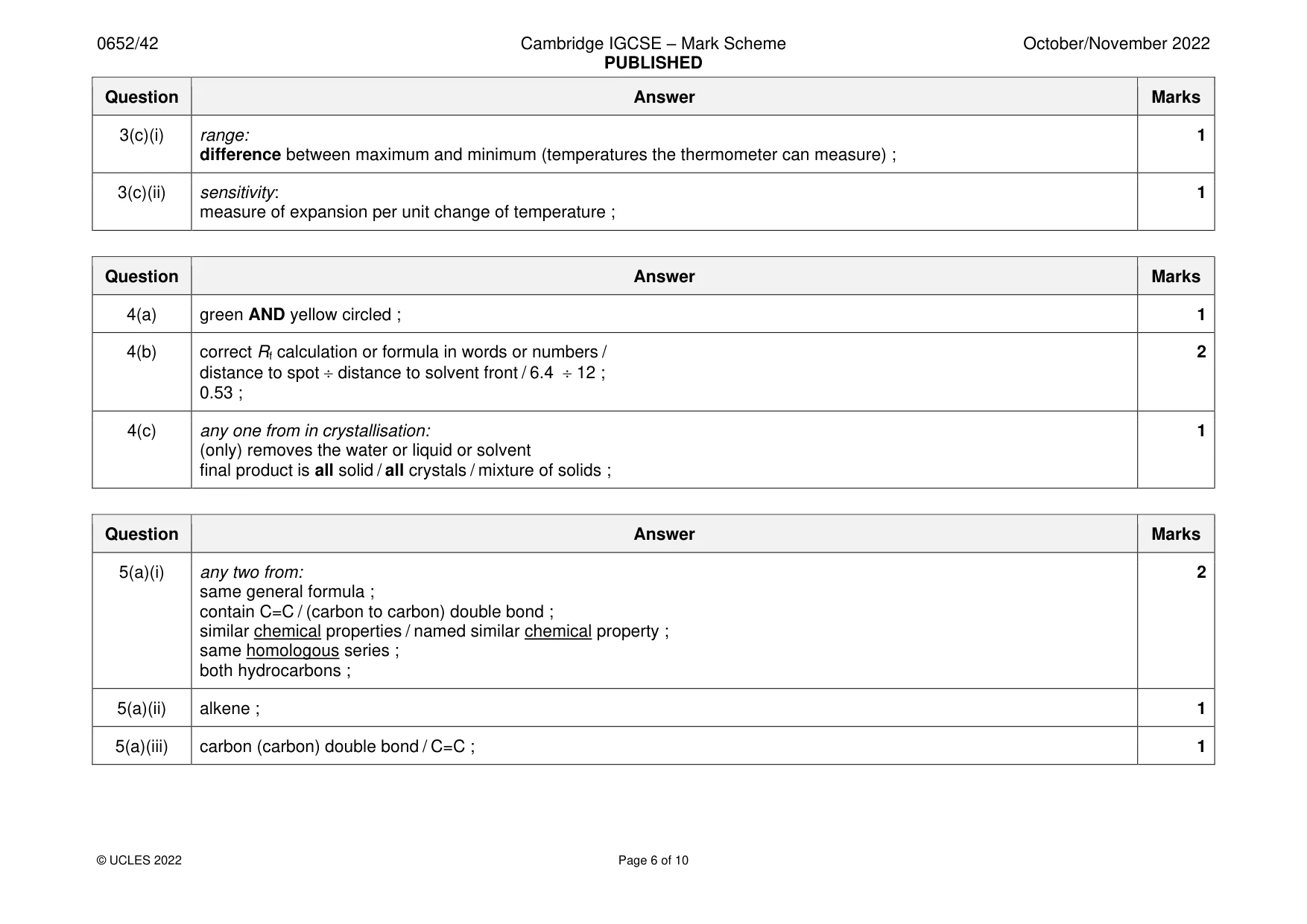Mark scheme, page 6 of 10