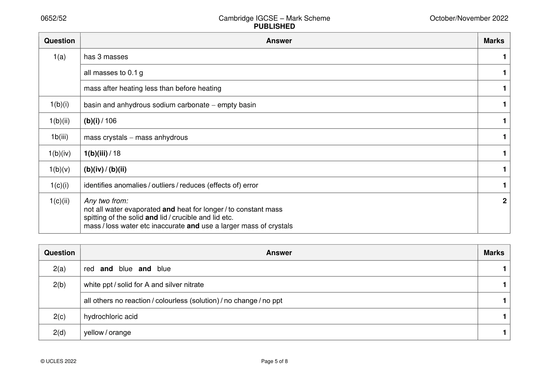 Mark scheme, page 5 of 8