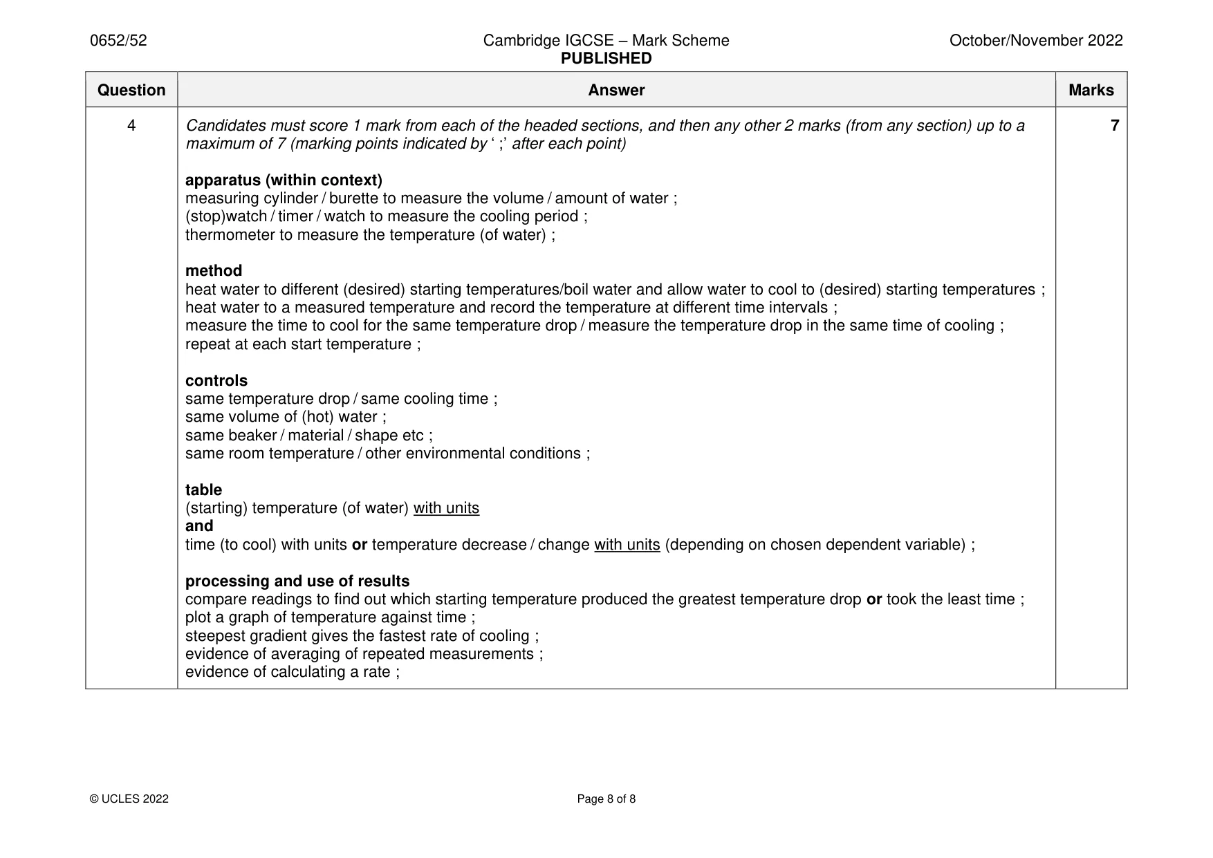 Mark scheme, page 8 of 8