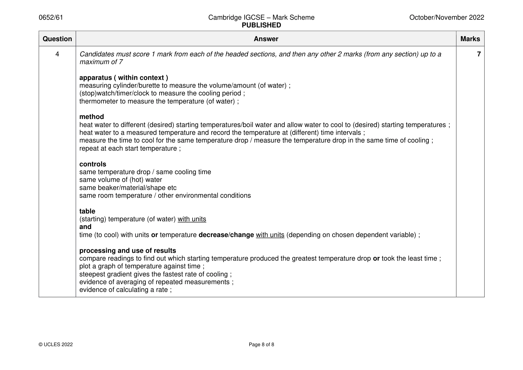 Mark scheme, page 8 of 8