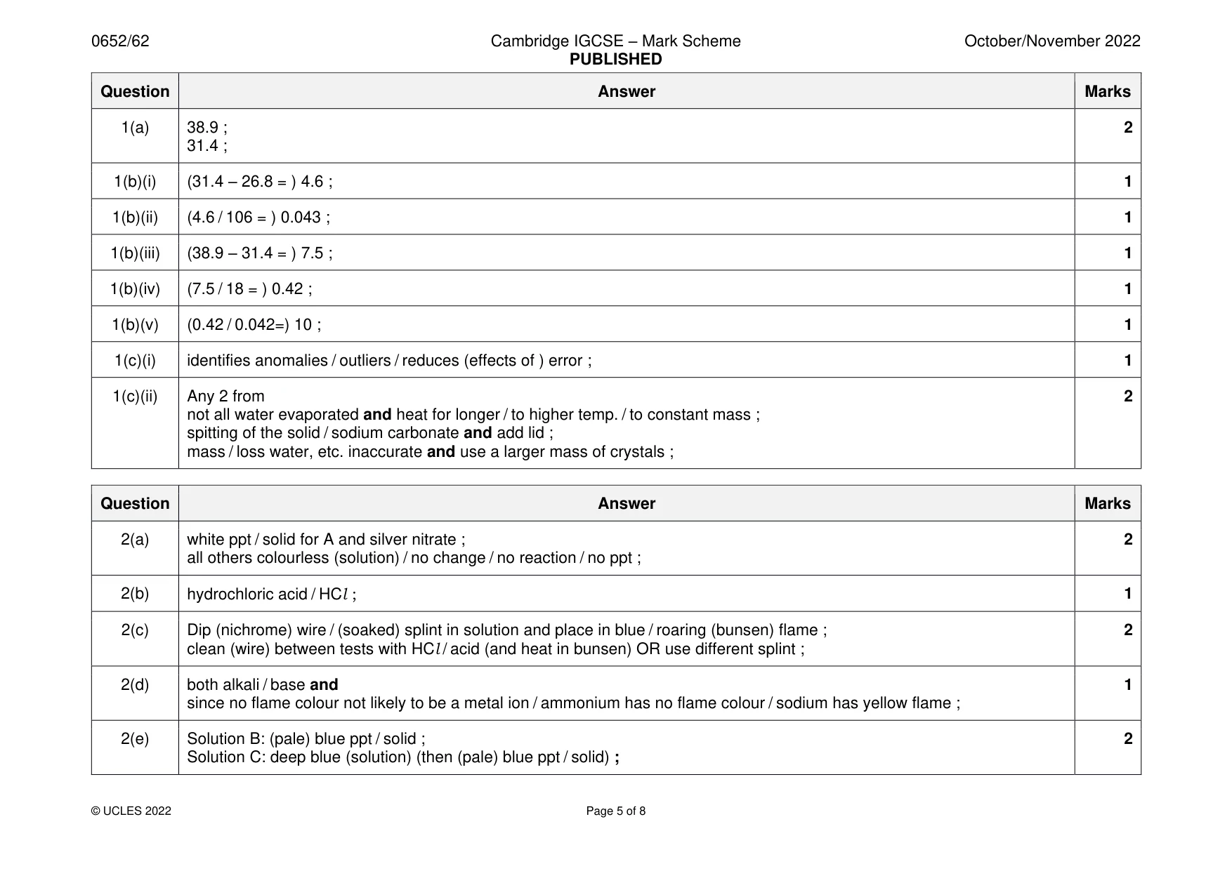 Mark scheme, page 5 of 8