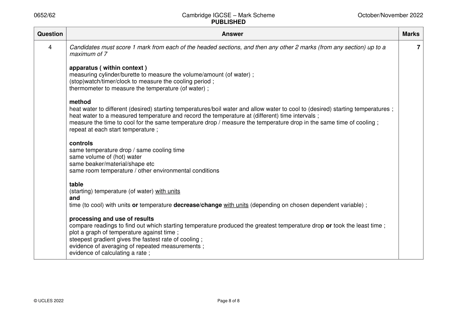 Mark scheme, page 8 of 8