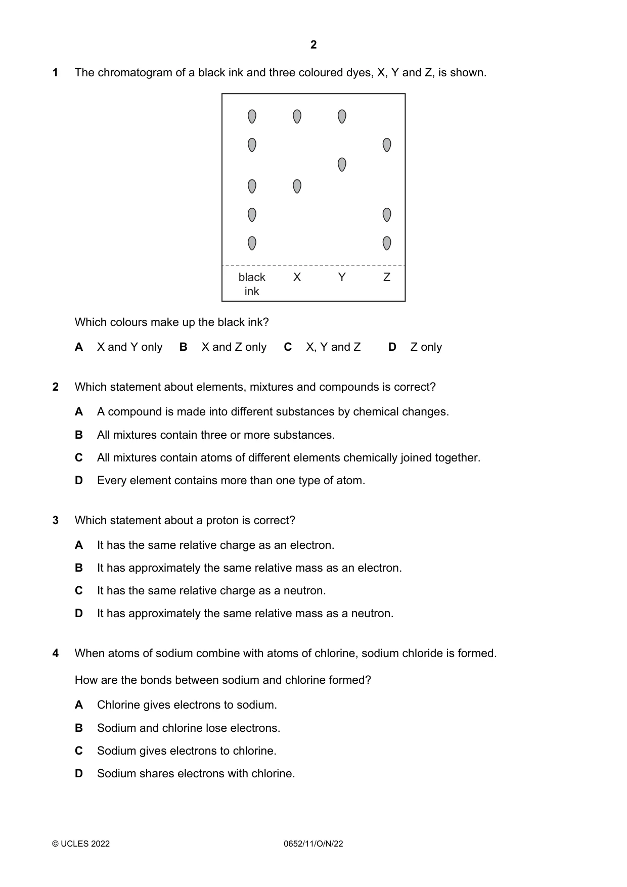 Cambridge IGCSE Physical Science 0652 2022 Oct/Nov Paper 1 · Variant 1 question paper, page 2 of 16