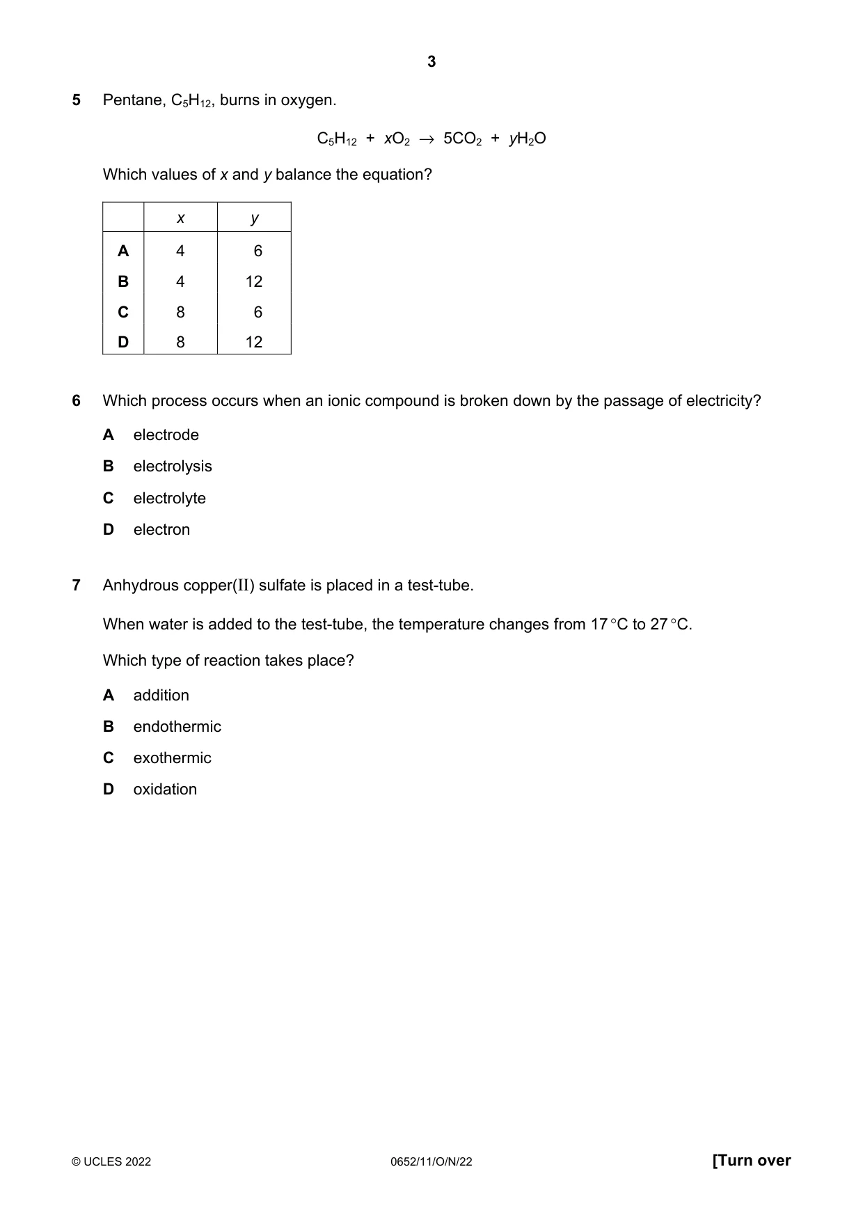 Cambridge IGCSE Physical Science 0652 2022 Oct/Nov Paper 1 · Variant 1 question paper, page 3 of 16