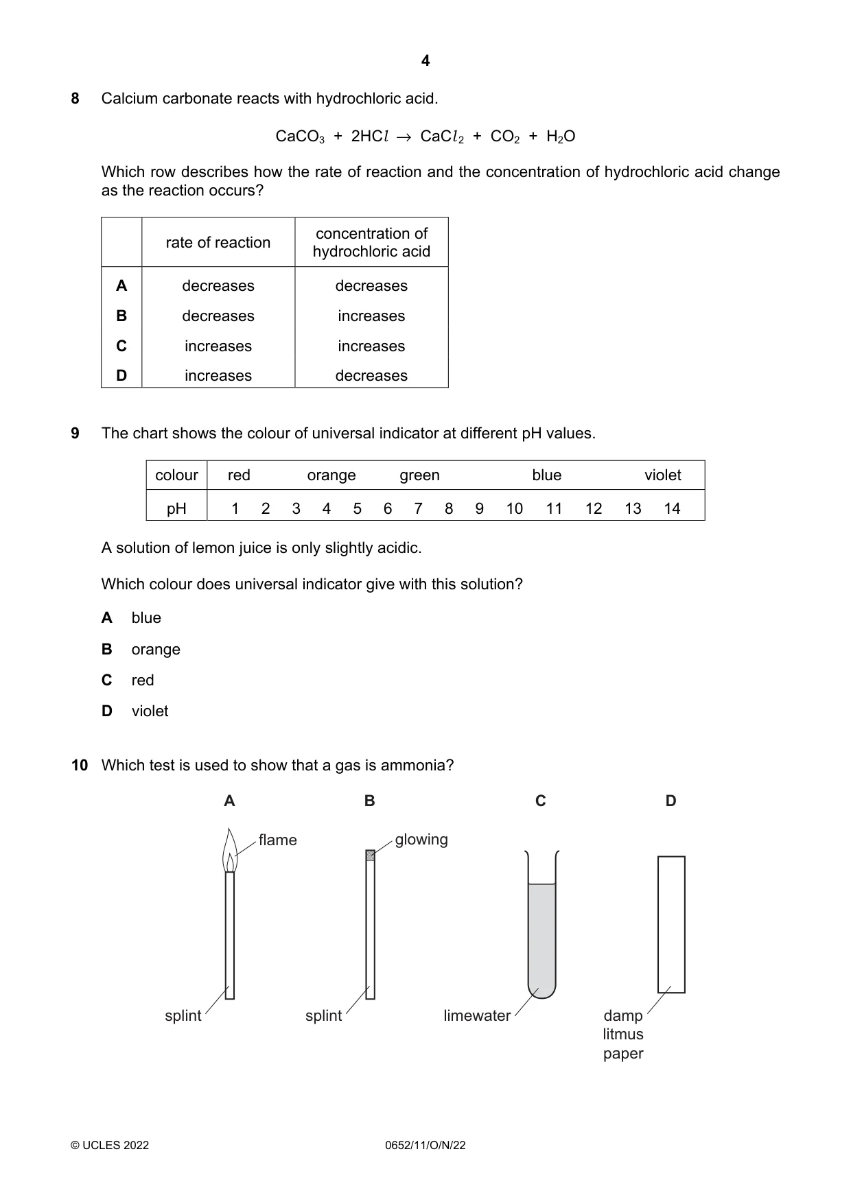Cambridge IGCSE Physical Science 0652 2022 Oct/Nov Paper 1 · Variant 1 question paper, page 4 of 16