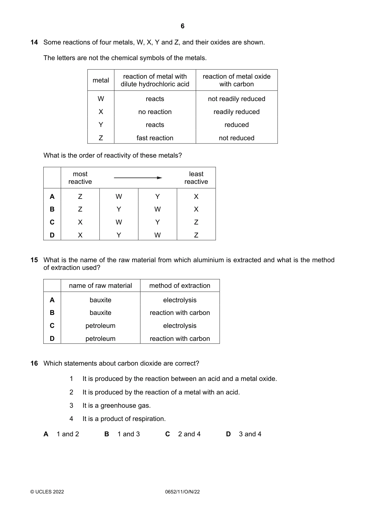 Cambridge IGCSE Physical Science 0652 2022 Oct/Nov Paper 1 · Variant 1 question paper, page 6 of 16