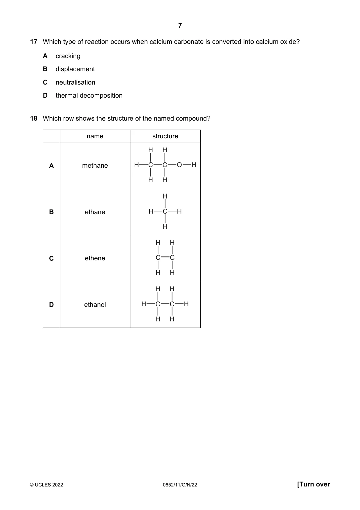 Cambridge IGCSE Physical Science 0652 2022 Oct/Nov Paper 1 · Variant 1 question paper, page 7 of 16