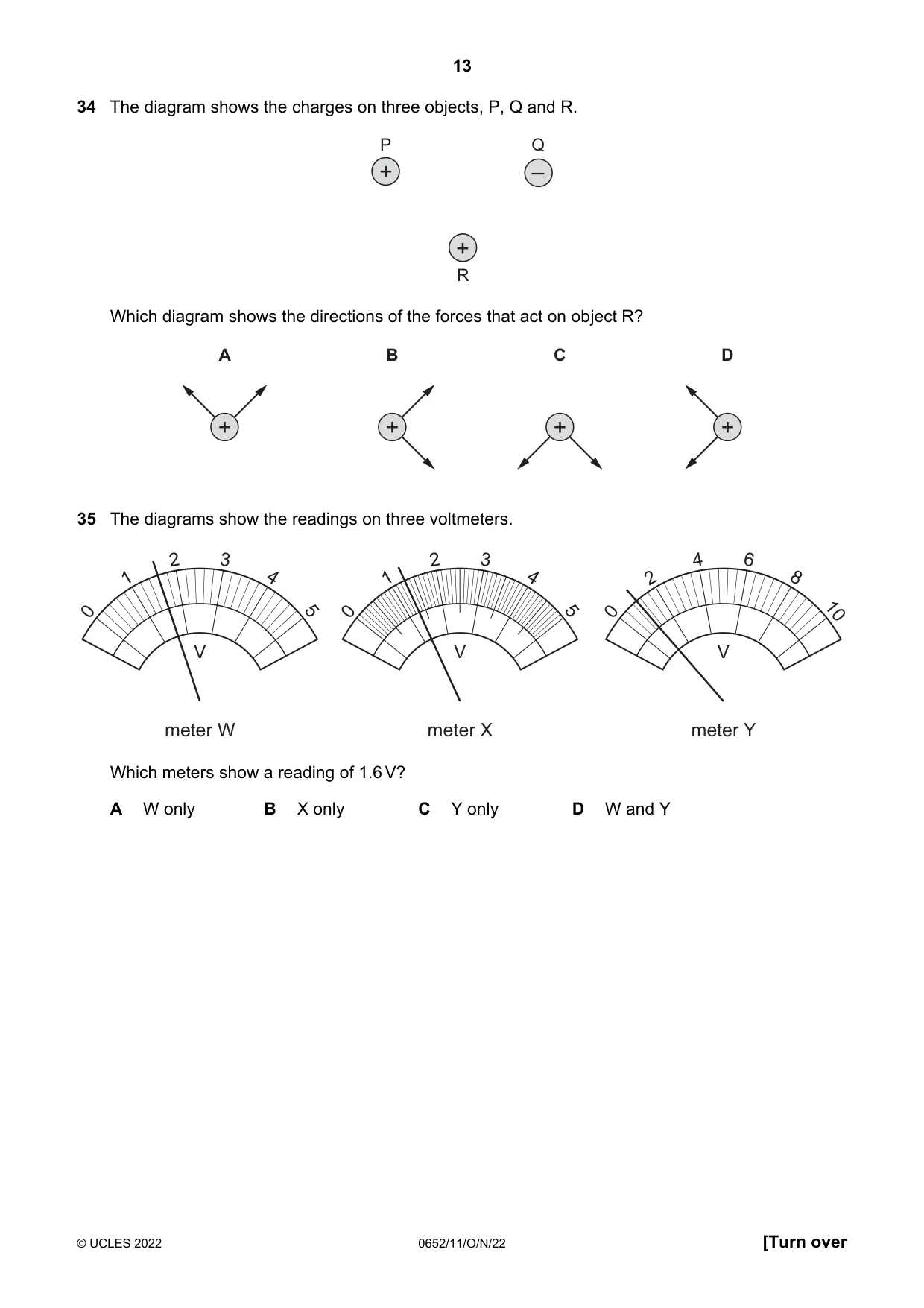 Cambridge IGCSE Physical Science 0652 2022 Oct/Nov Paper 1 · Variant 1 question paper, page 13 of 16