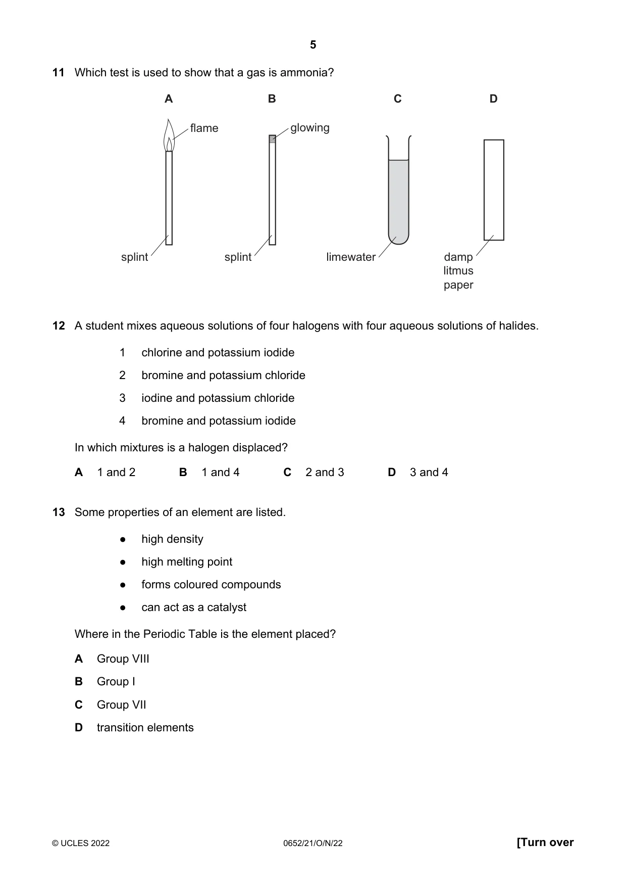 Cambridge IGCSE Physical Science 0652 2022 Oct/Nov Paper 2 · Variant 1 question paper, page 5 of 16