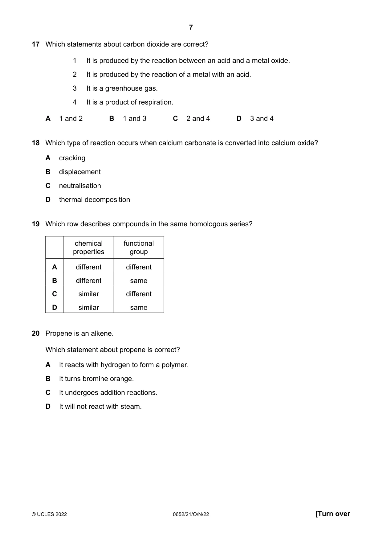 Cambridge IGCSE Physical Science 0652 2022 Oct/Nov Paper 2 · Variant 1 question paper, page 7 of 16