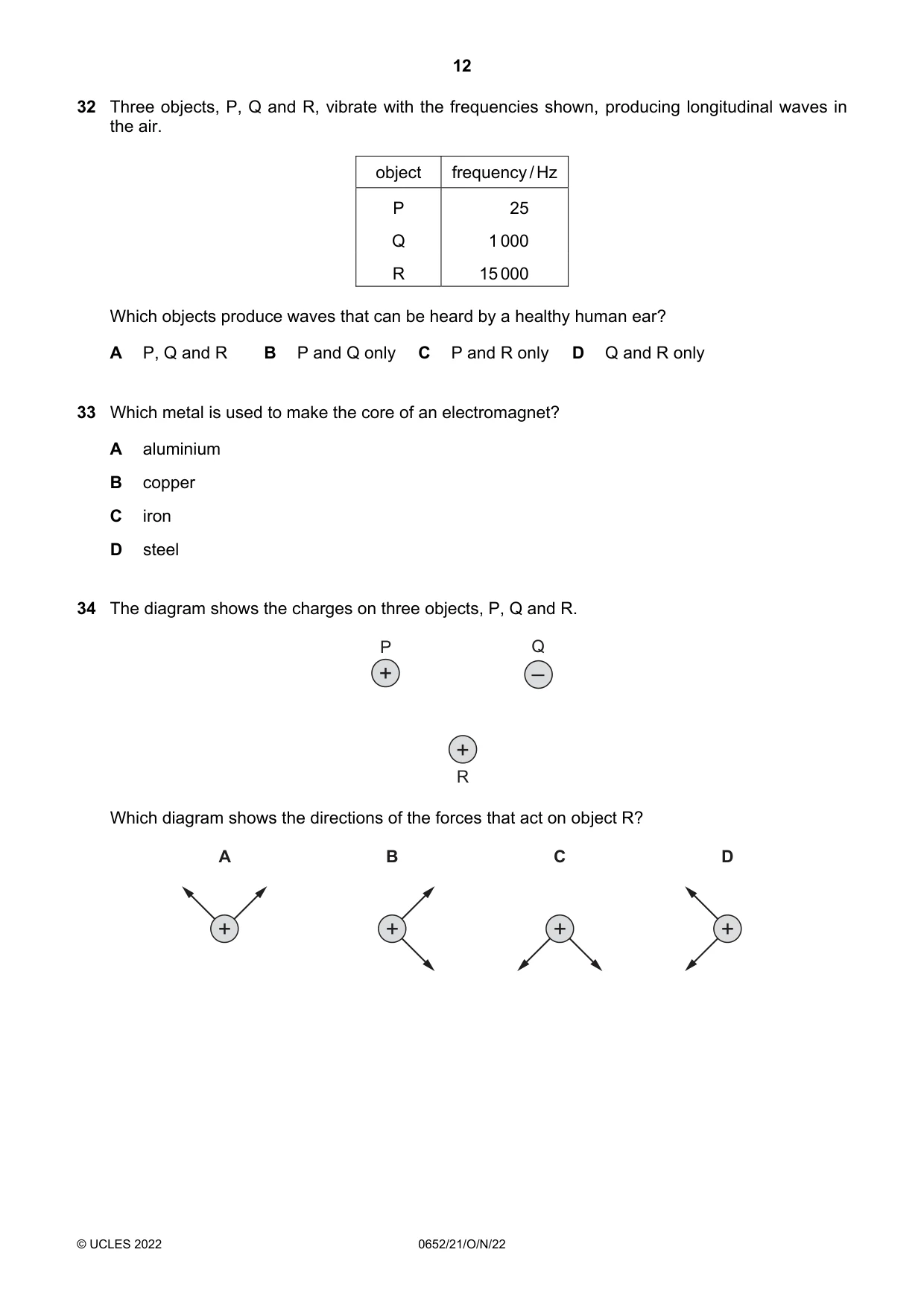 Cambridge IGCSE Physical Science 0652 2022 Oct/Nov Paper 2 · Variant 1 question paper, page 12 of 16