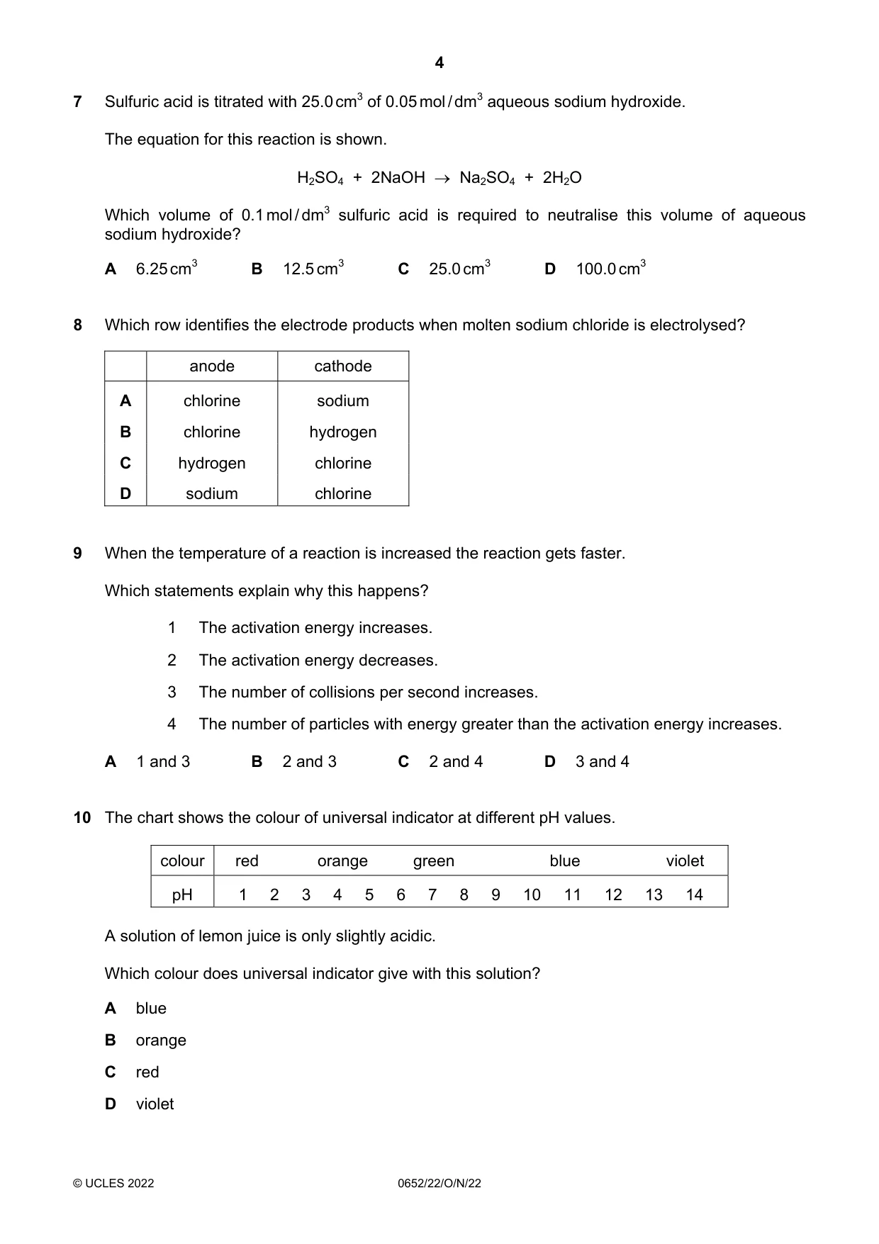 Cambridge IGCSE Physical Science 0652 2022 Oct/Nov Paper 2 · Variant 2 question paper, page 4 of 16
