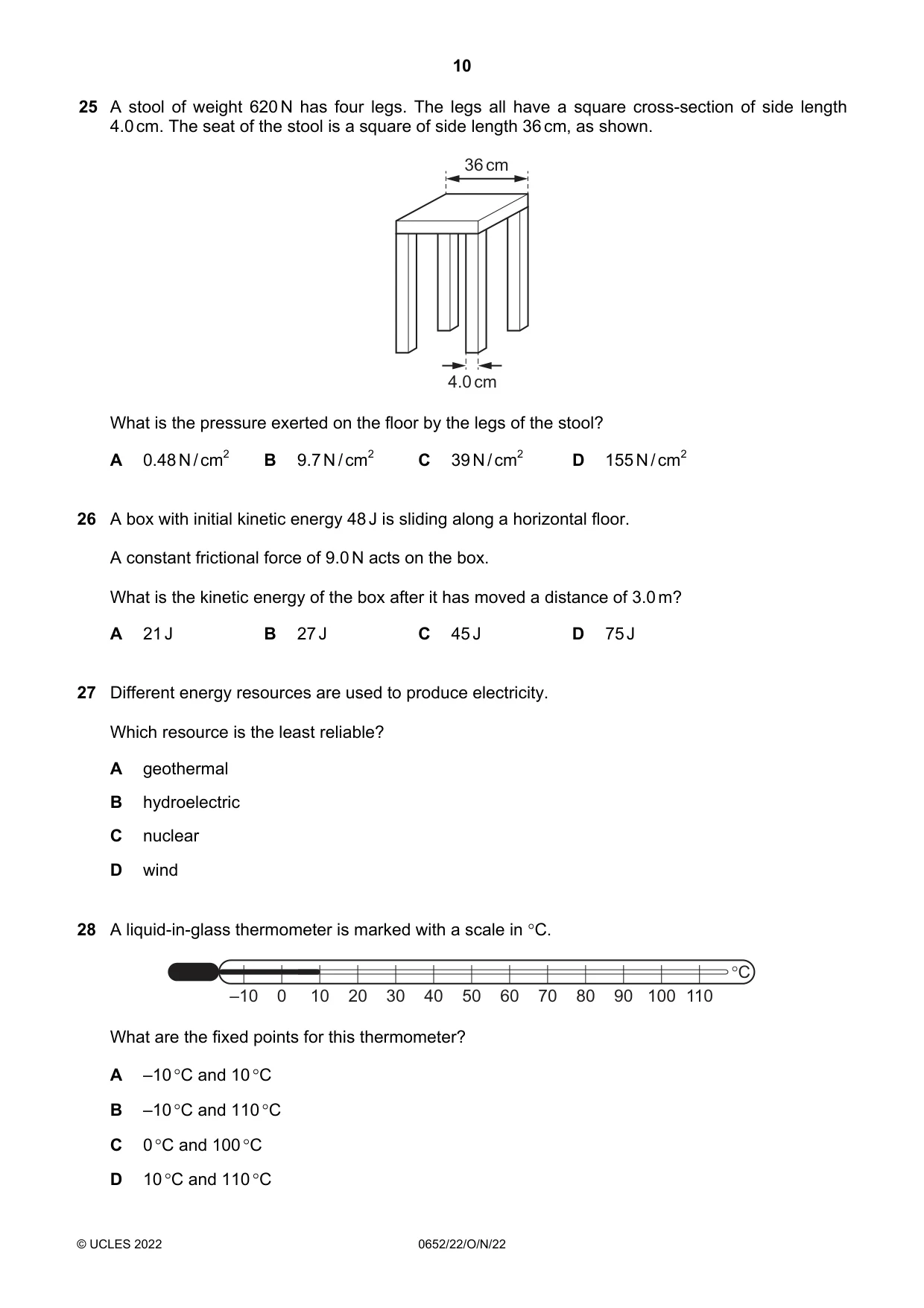 Cambridge IGCSE Physical Science 0652 2022 Oct/Nov Paper 2 · Variant 2 question paper, page 10 of 16