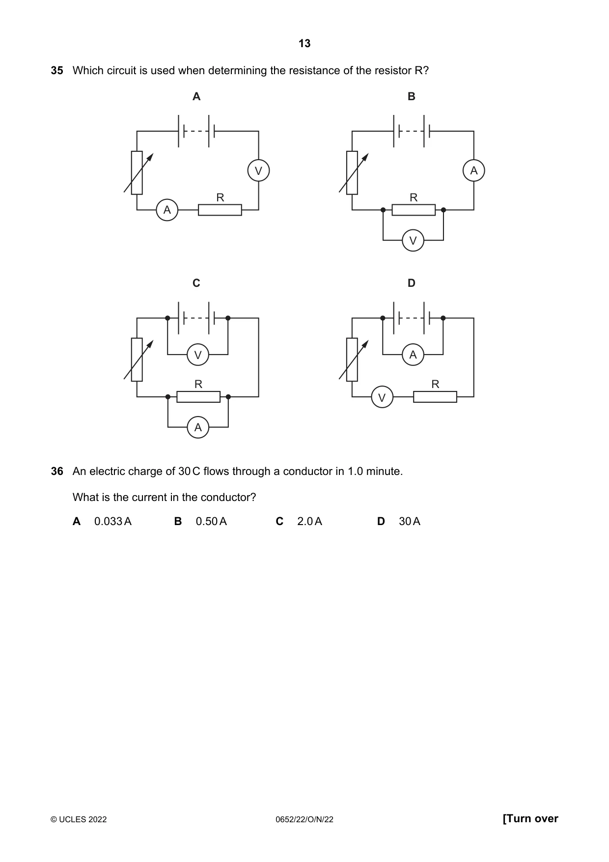 Cambridge IGCSE Physical Science 0652 2022 Oct/Nov Paper 2 · Variant 2 question paper, page 13 of 16