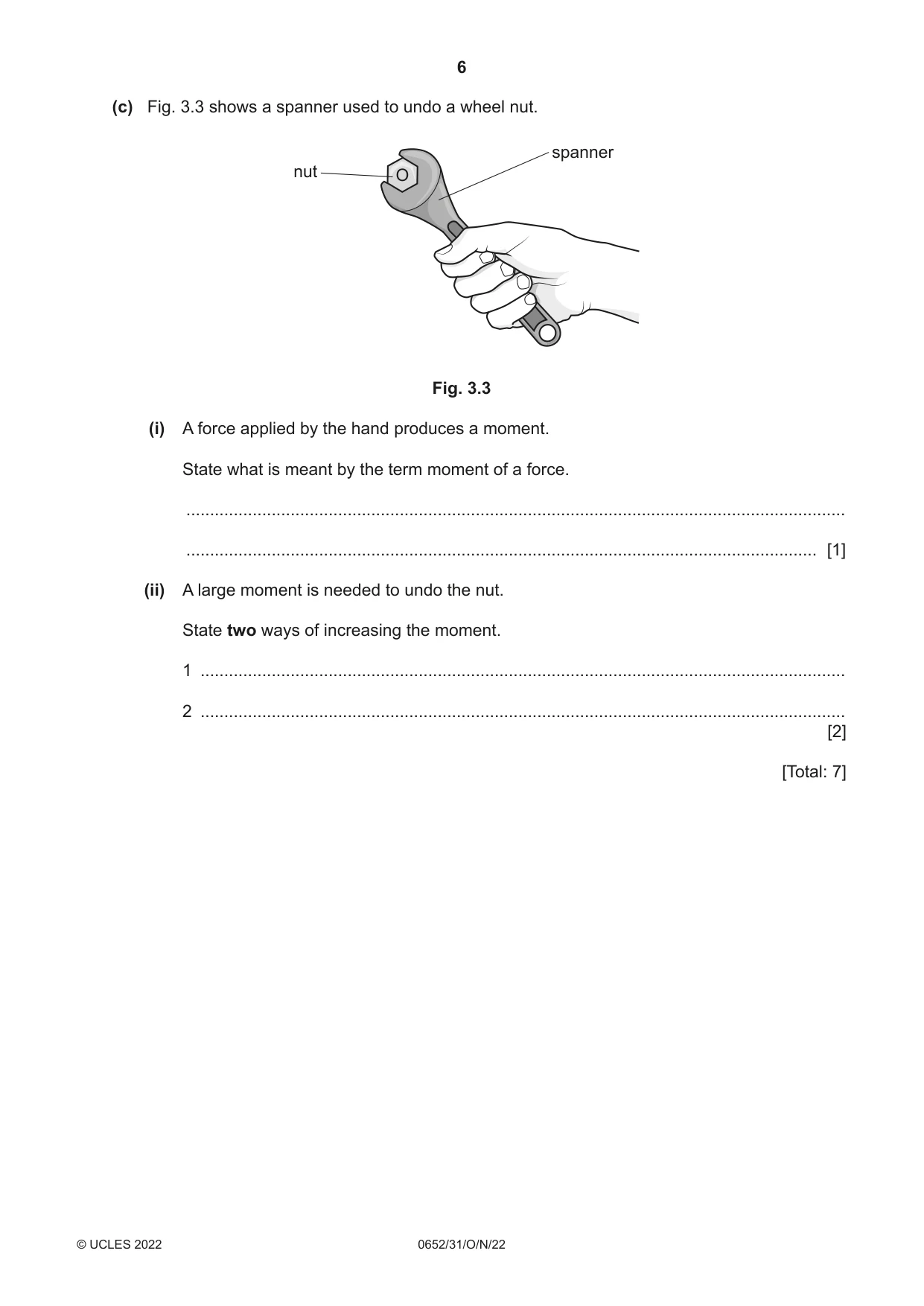 Cambridge IGCSE Physical Science 0652 2022 Oct/Nov Paper 3 · Variant 1 question paper, page 6 of 24