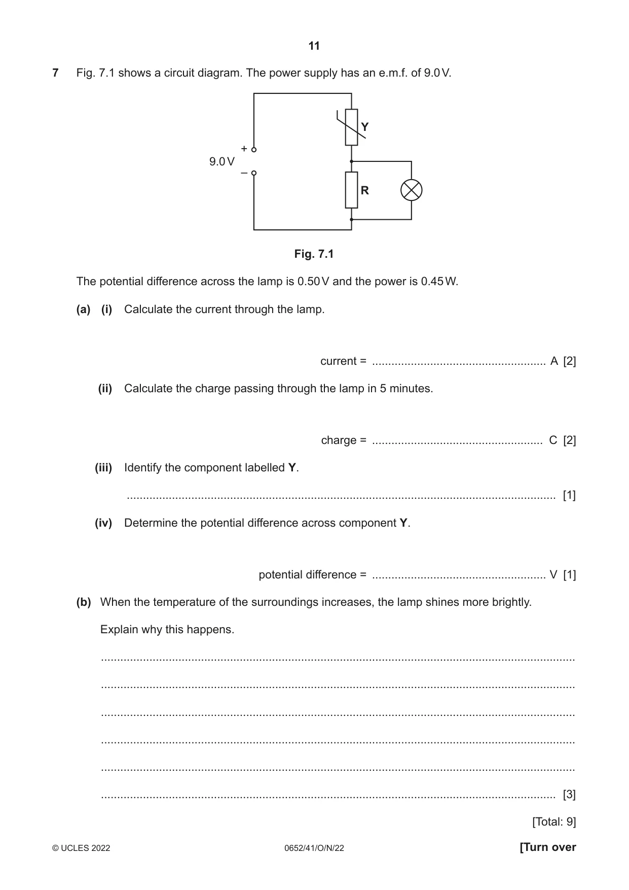 Cambridge IGCSE Physical Science 0652 2022 Oct/Nov Paper 4 · Variant 1 question paper, page 11 of 20
