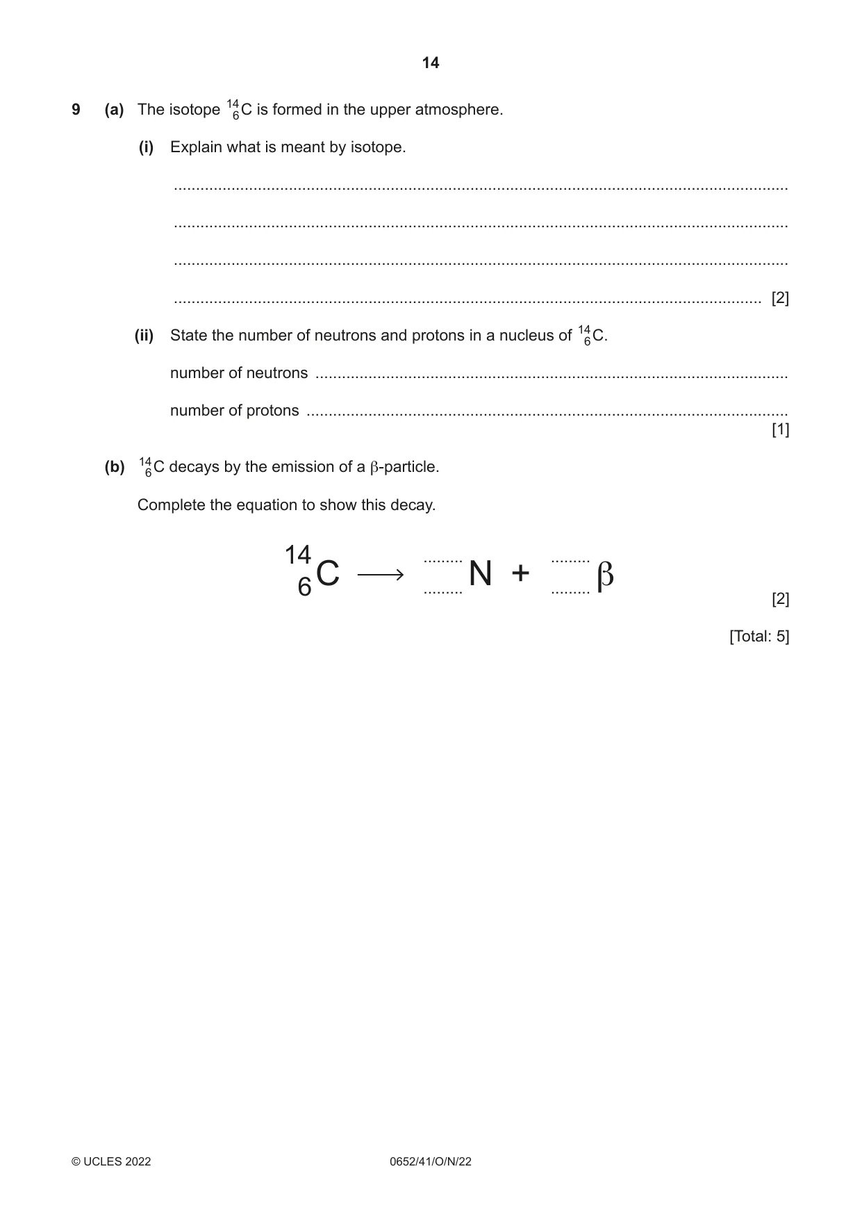 Cambridge IGCSE Physical Science 0652 2022 Oct/Nov Paper 4 · Variant 1 question paper, page 14 of 20
