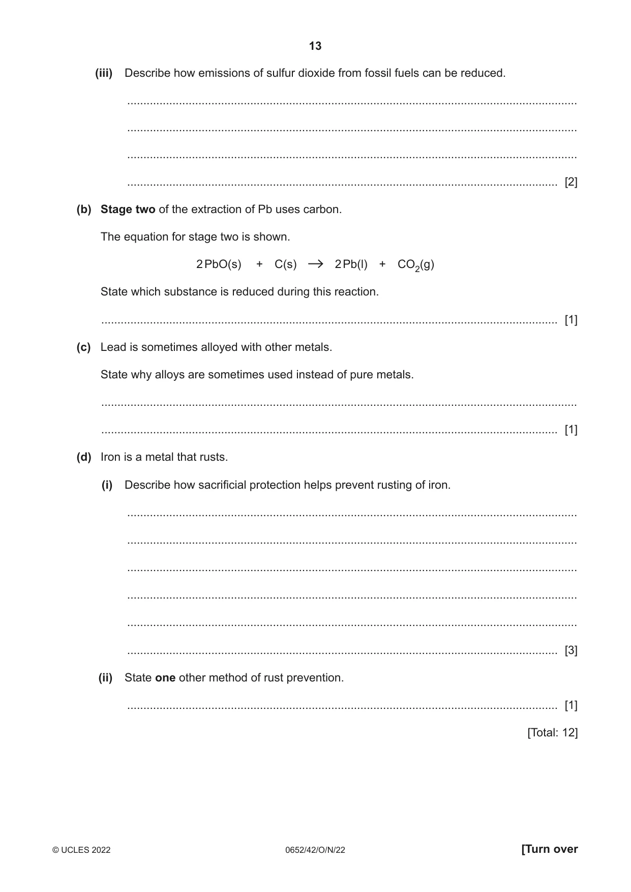 Cambridge IGCSE Physical Science 0652 2022 Oct/Nov Paper 4 · Variant 2 question paper, page 13 of 20