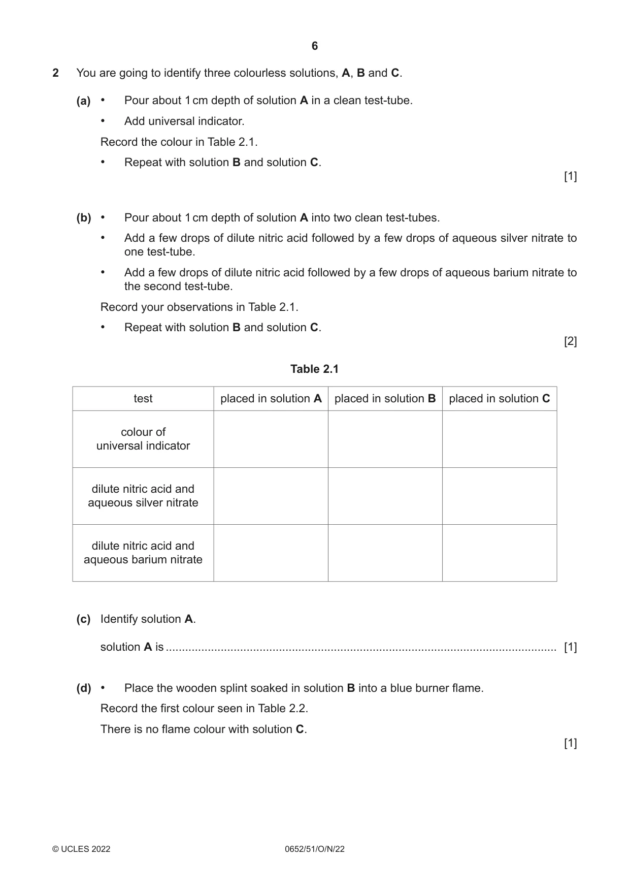 Cambridge IGCSE Physical Science 0652 2022 Oct/Nov Paper 5 · Variant 1 question paper, page 6 of 16