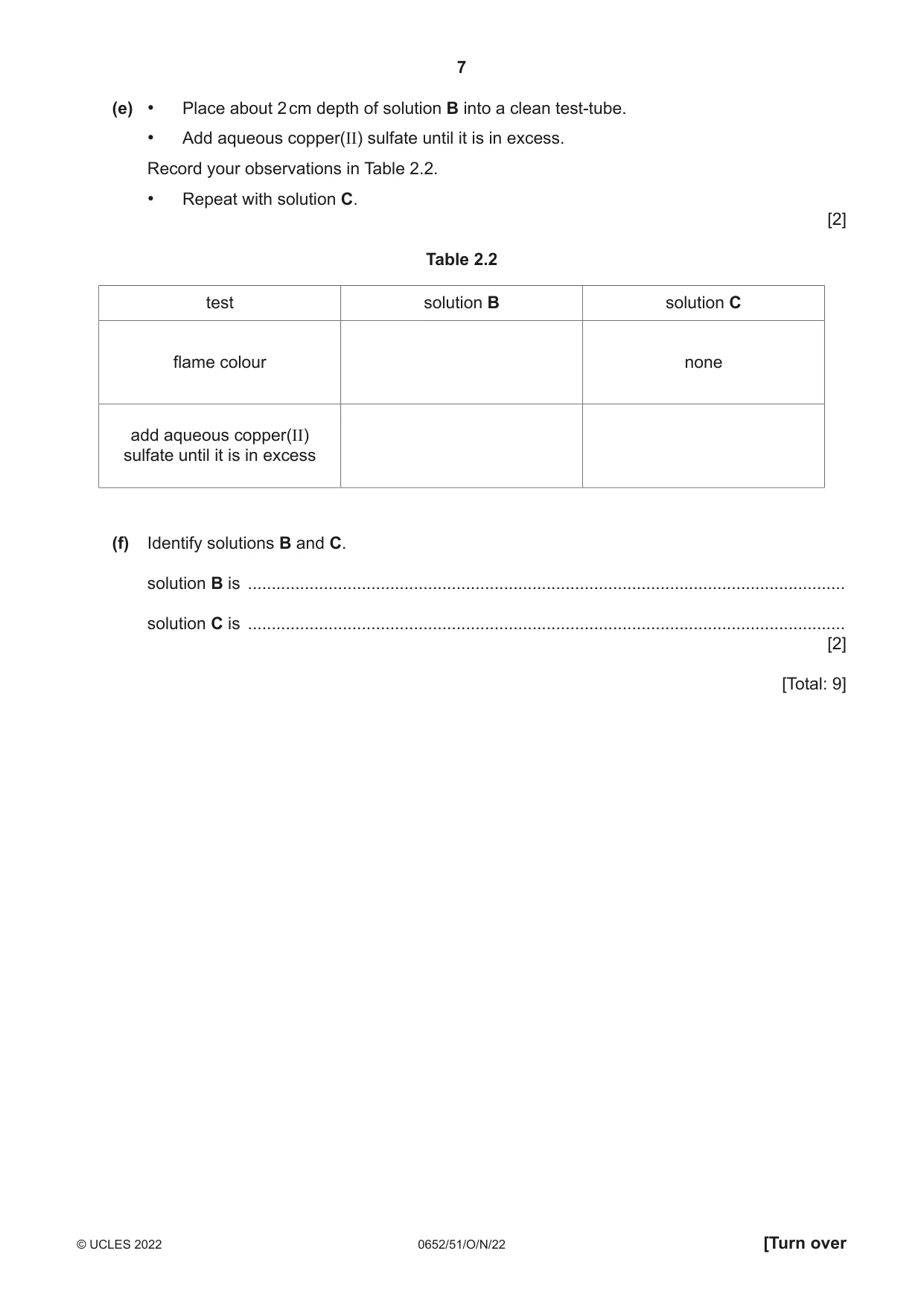 Cambridge IGCSE Physical Science 0652 2022 Oct/Nov Paper 5 · Variant 1 question paper, page 7 of 16