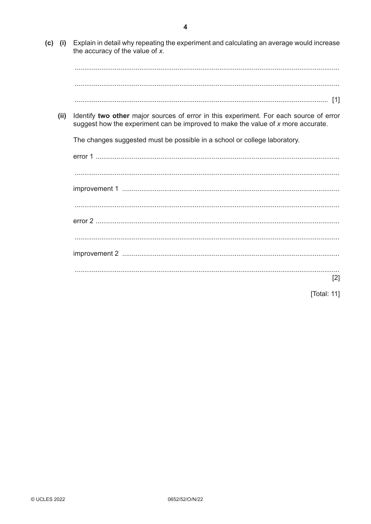 Cambridge IGCSE Physical Science 0652 2022 Oct/Nov Paper 5 · Variant 2 question paper, page 4 of 16