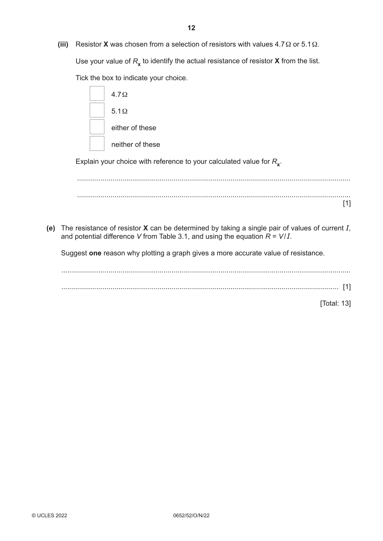 Cambridge IGCSE Physical Science 0652 2022 Oct/Nov Paper 5 · Variant 2 question paper, page 12 of 16