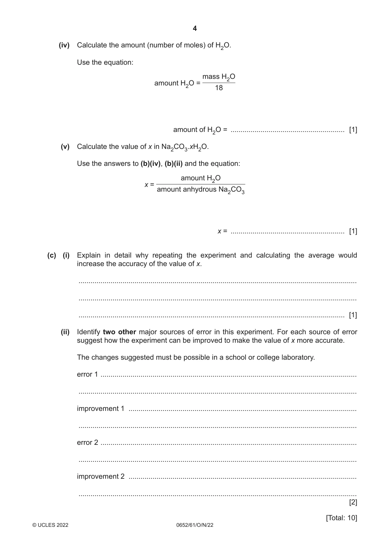 Cambridge IGCSE Physical Science 0652 2022 Oct/Nov Paper 6 · Variant 1 question paper, page 4 of 12