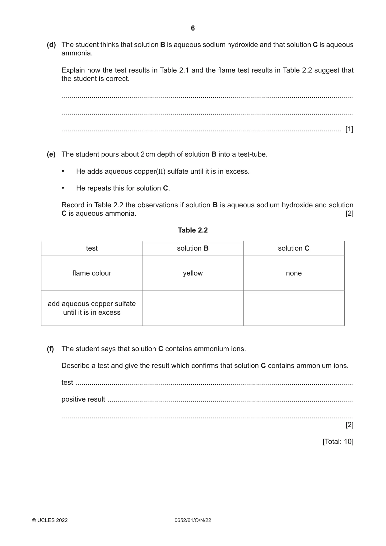 Cambridge IGCSE Physical Science 0652 2022 Oct/Nov Paper 6 · Variant 1 question paper, page 6 of 12