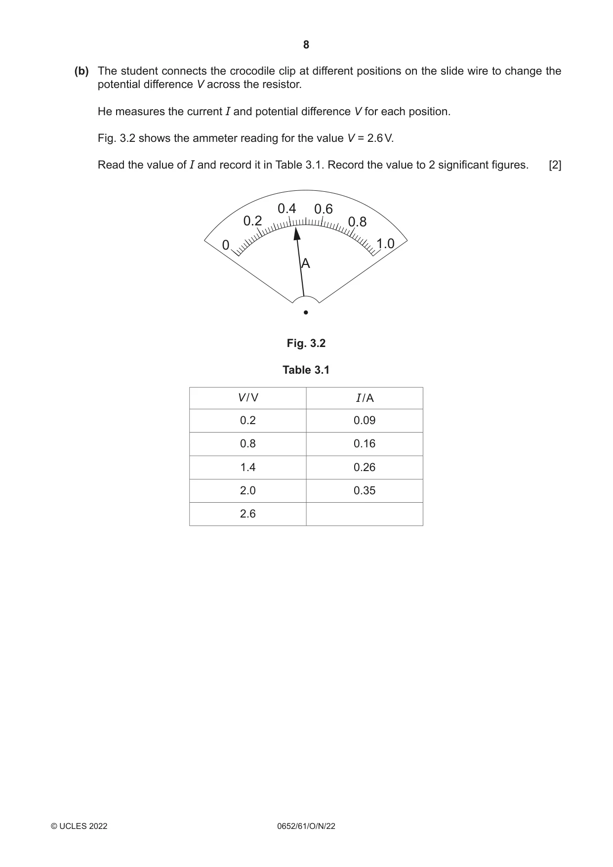 Cambridge IGCSE Physical Science 0652 2022 Oct/Nov Paper 6 · Variant 1 question paper, page 8 of 12