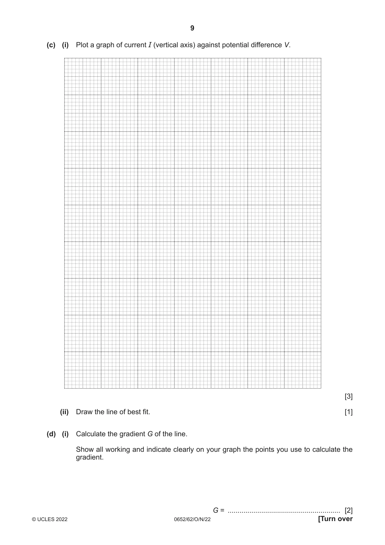 Cambridge IGCSE Physical Science 0652 2022 Oct/Nov Paper 6 · Variant 2 question paper, page 9 of 12