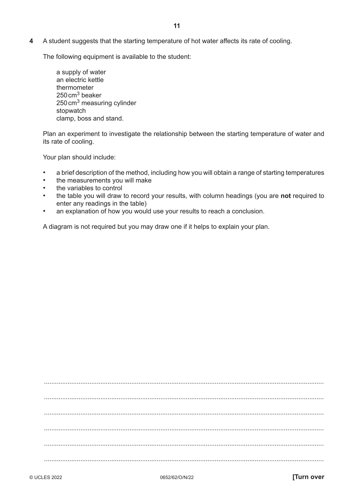 Cambridge IGCSE Physical Science 0652 2022 Oct/Nov Paper 6 · Variant 2 question paper, page 11 of 12