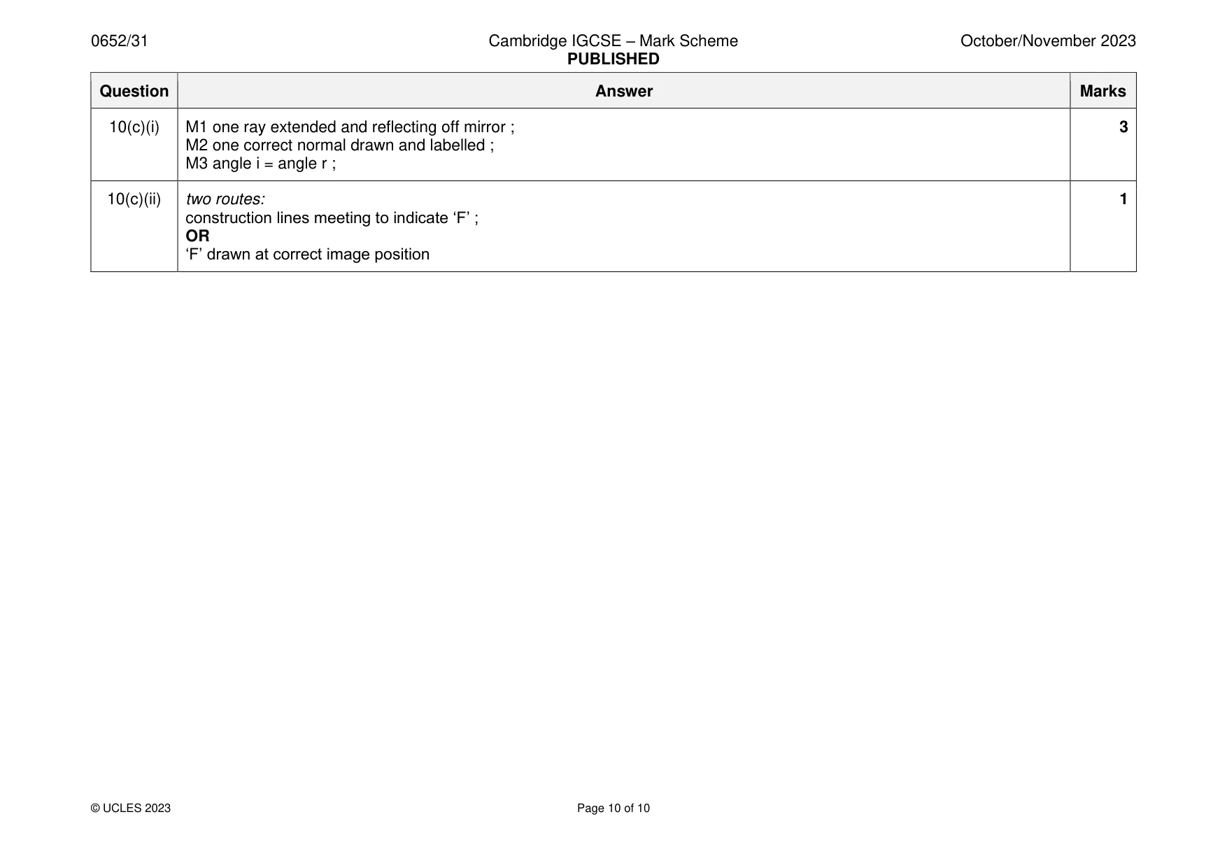 Mark scheme, page 10 of 10