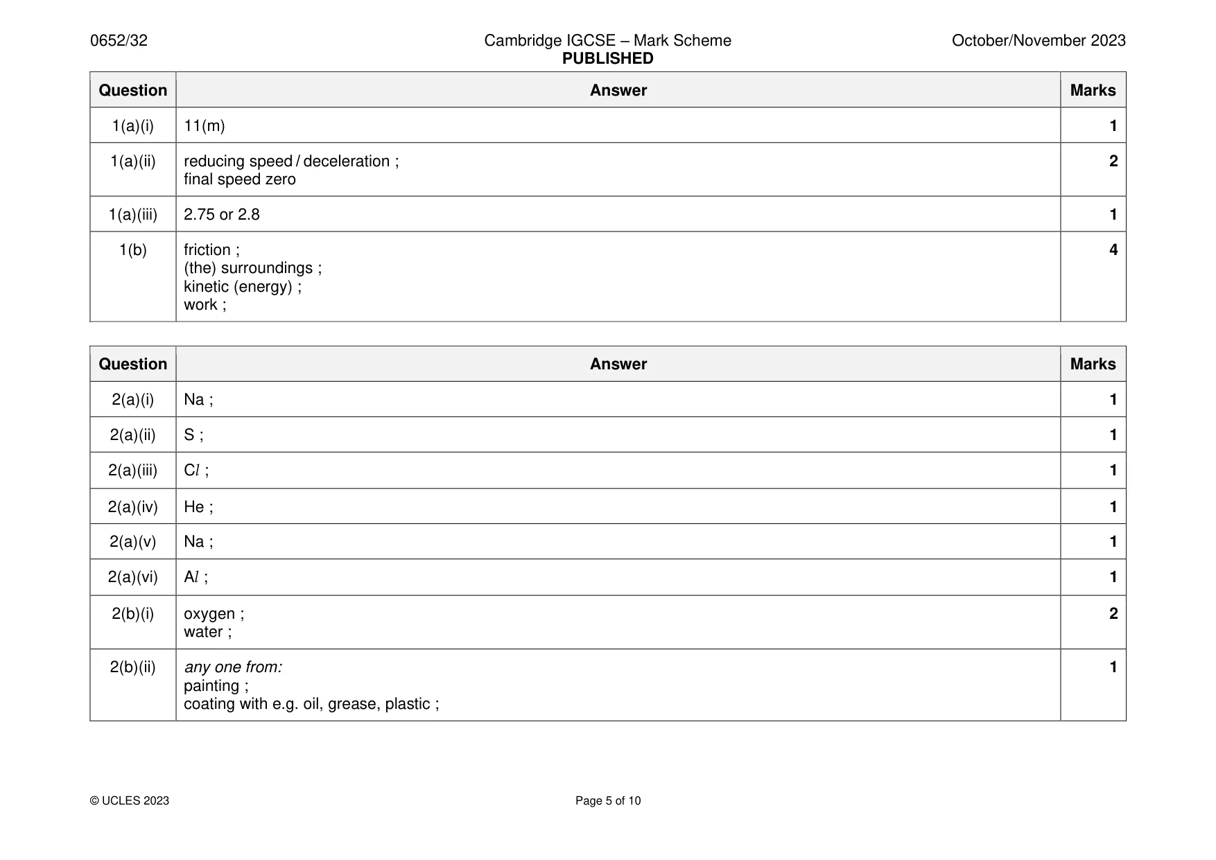 Mark scheme, page 5 of 10