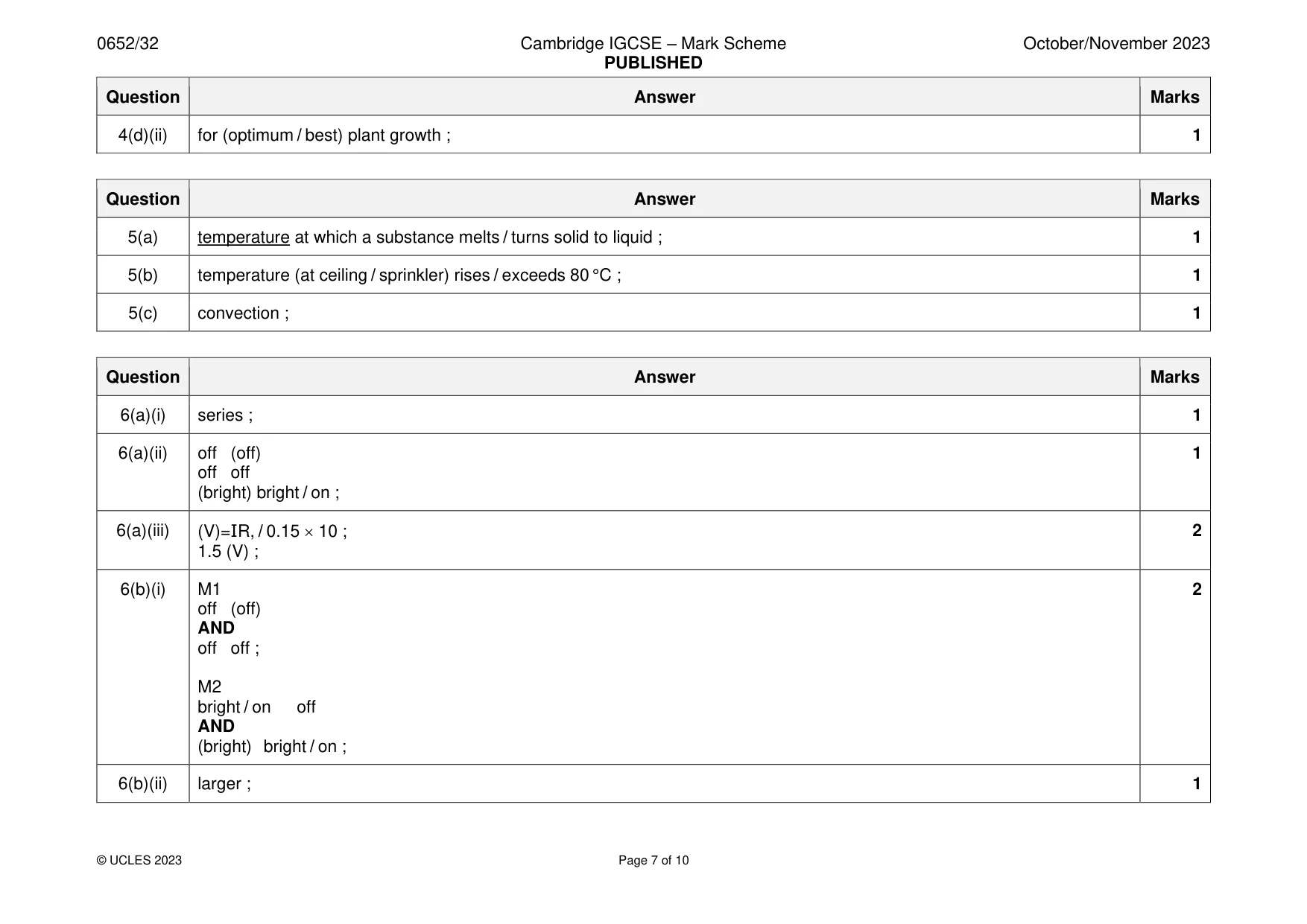 Mark scheme, page 7 of 10