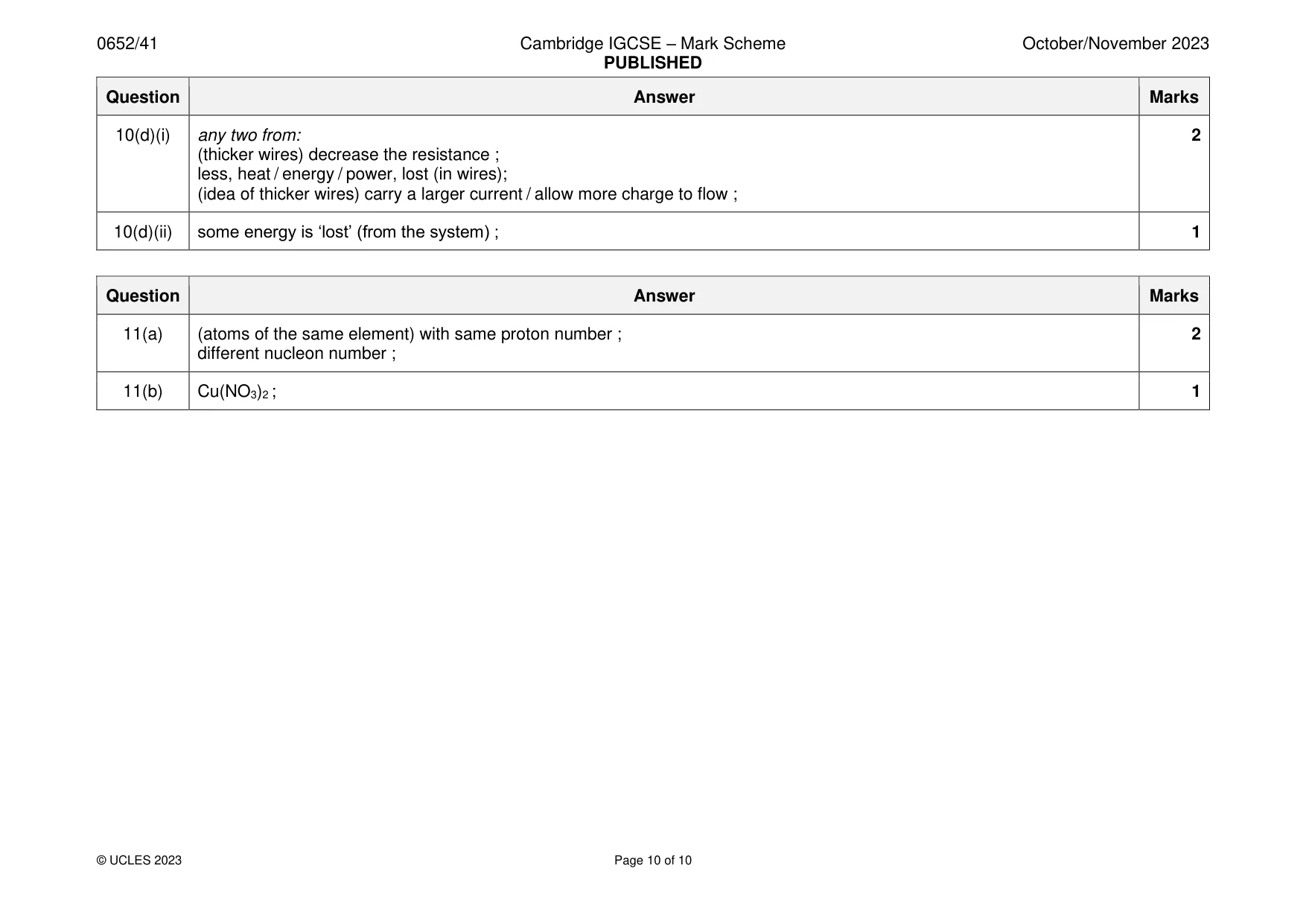Mark scheme, page 10 of 10
