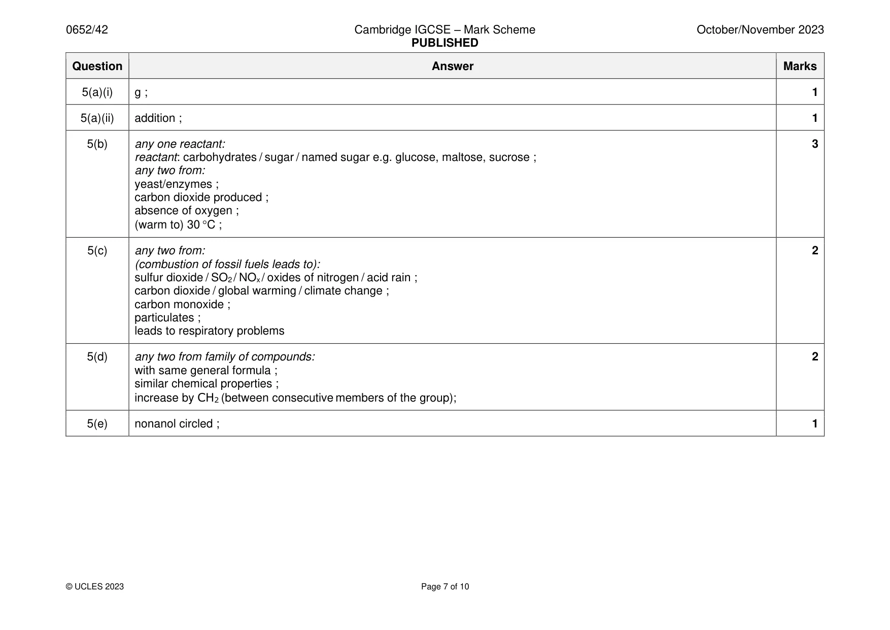 Mark scheme, page 7 of 10