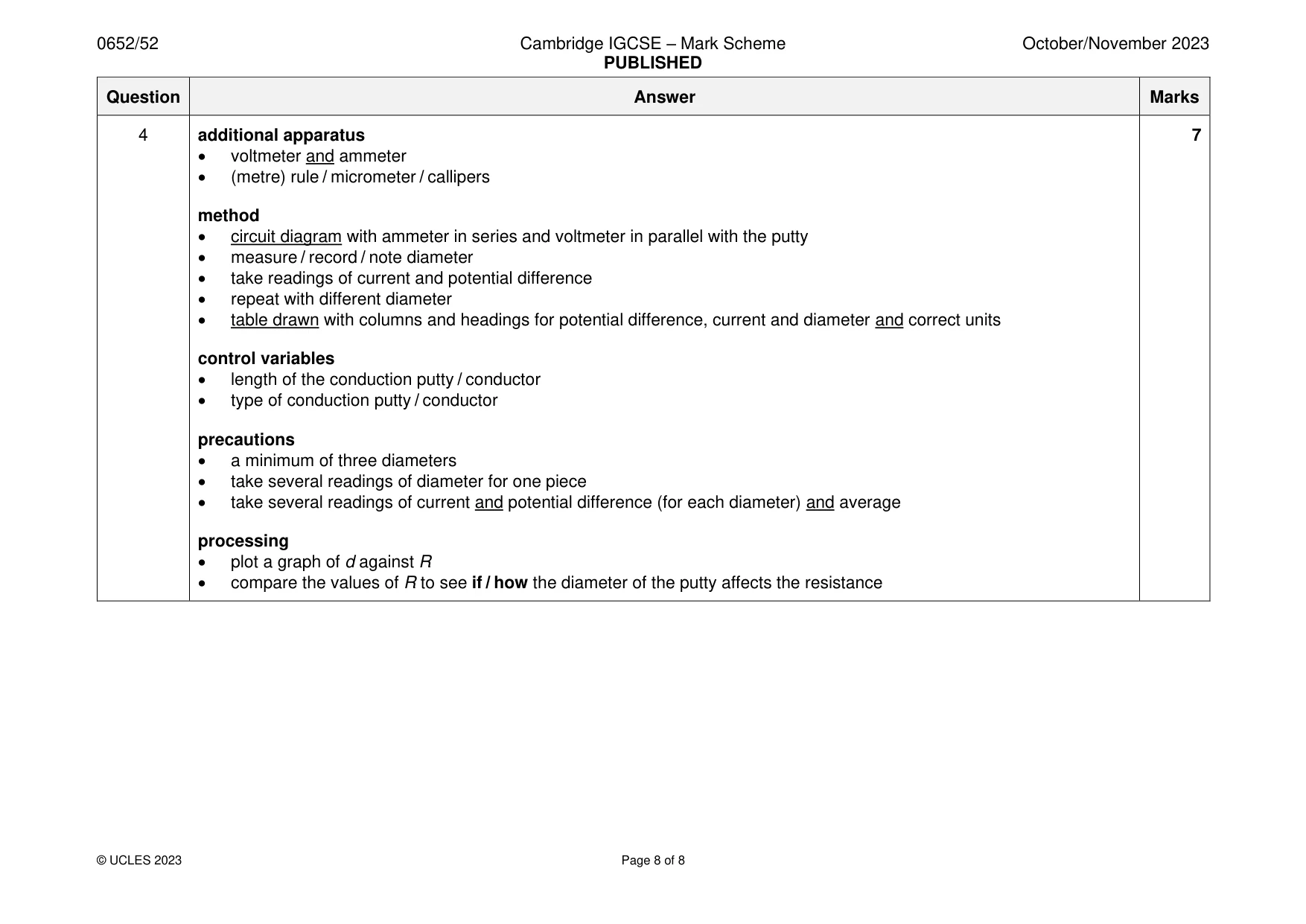 Mark scheme, page 8 of 8