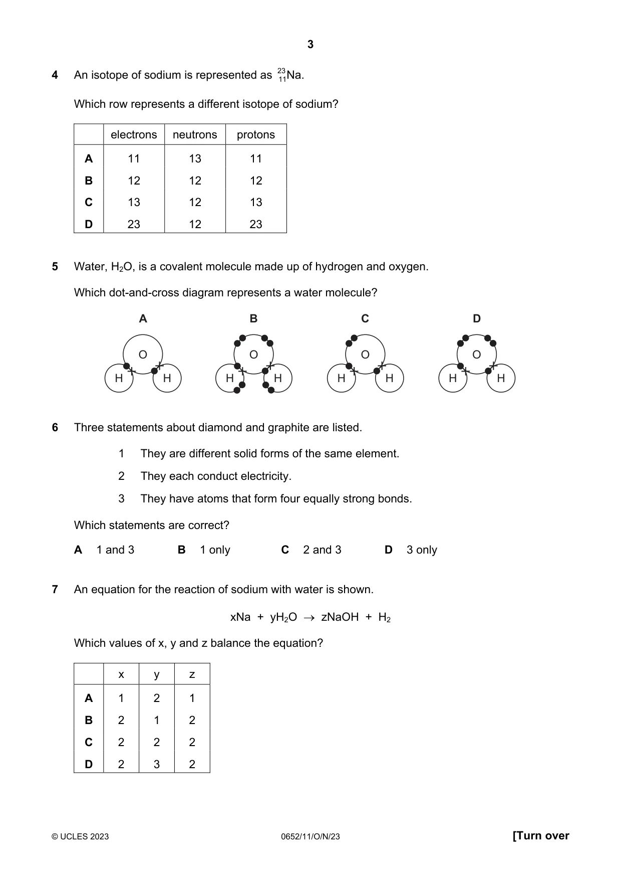 Cambridge IGCSE Physical Science 0652 2023 Oct/Nov Paper 1 · Variant 1 question paper, page 3 of 16