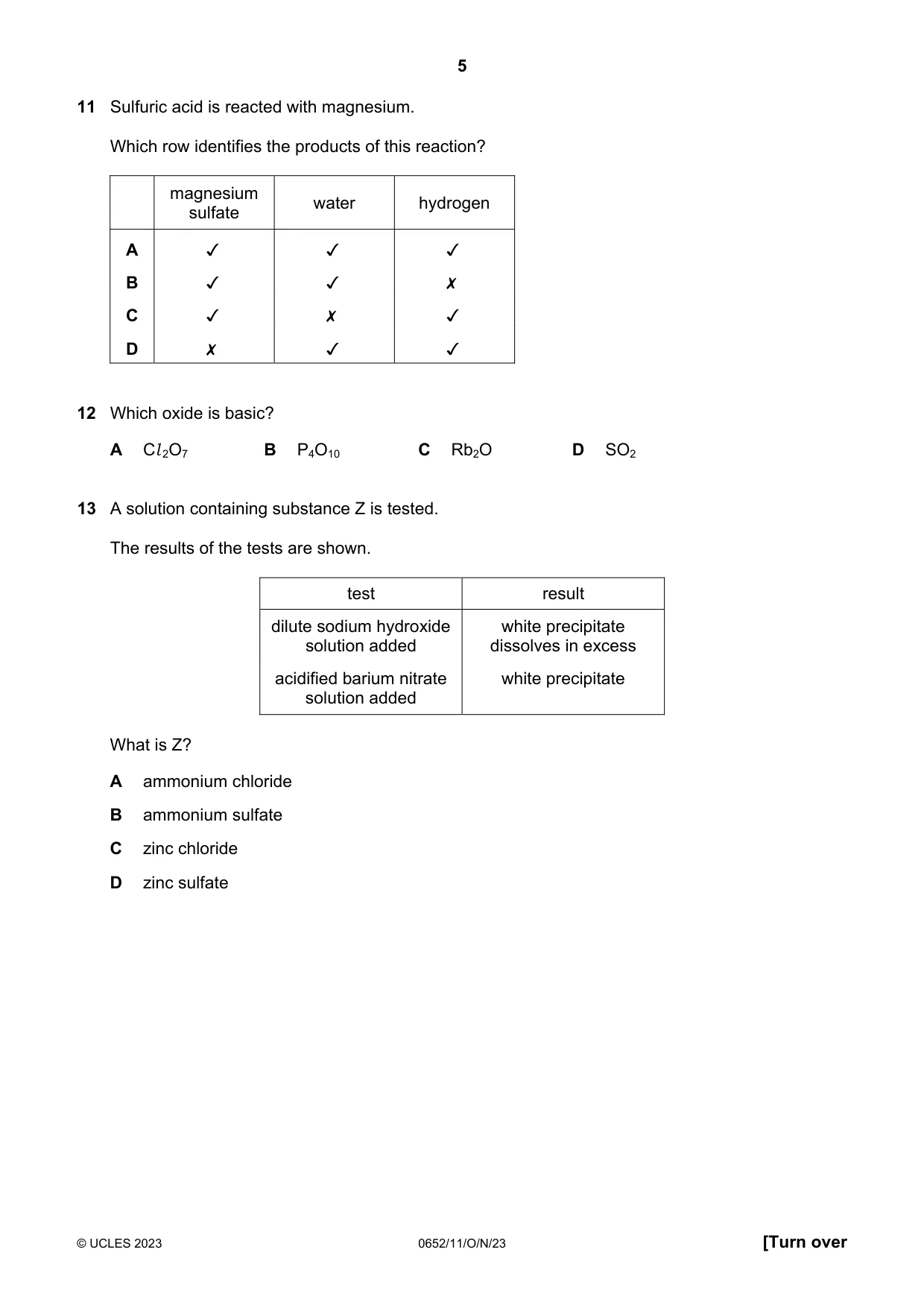 Cambridge IGCSE Physical Science 0652 2023 Oct/Nov Paper 1 · Variant 1 question paper, page 5 of 16