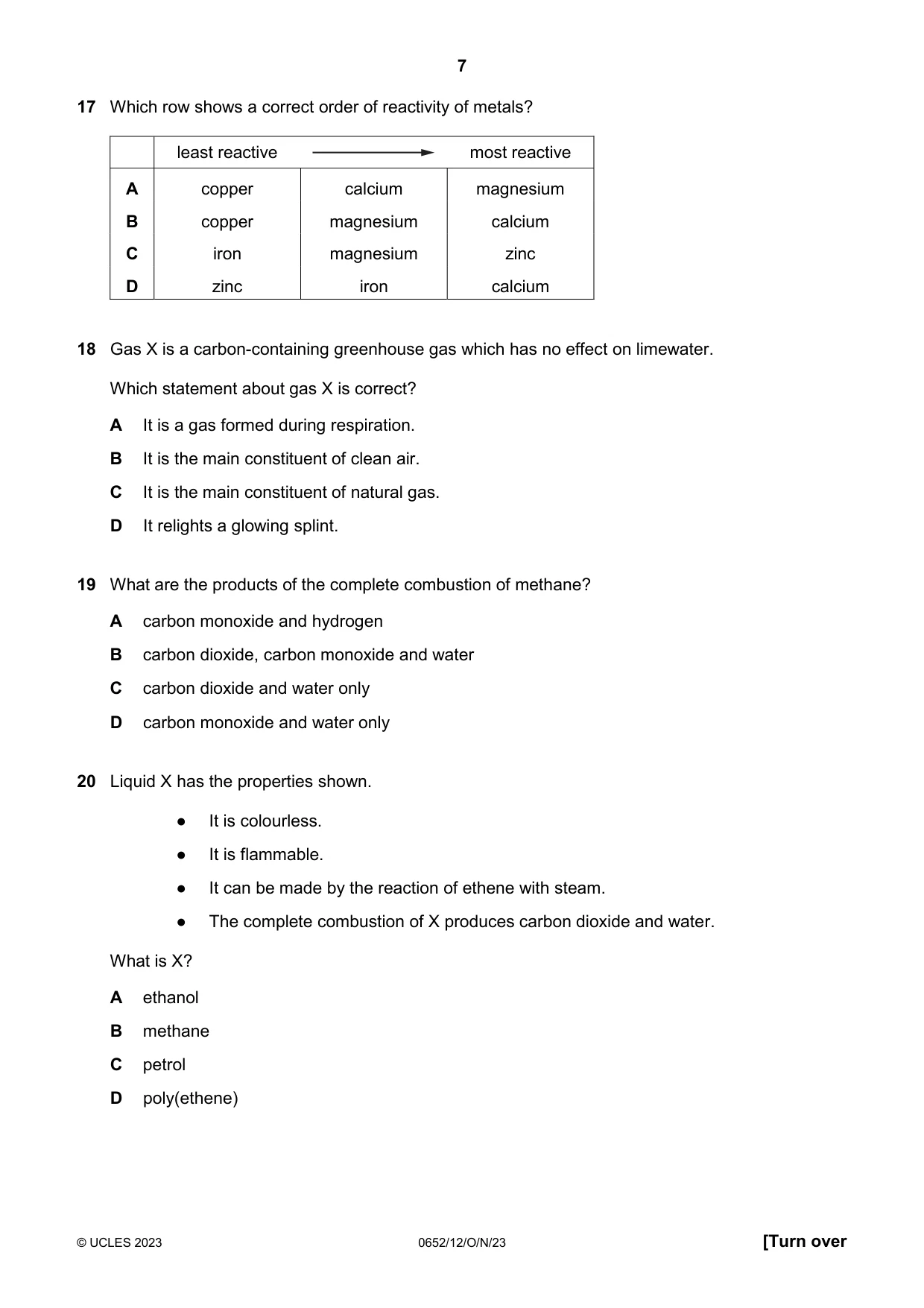 Cambridge IGCSE Physical Science 0652 2023 Oct/Nov Paper 1 · Variant 2 question paper, page 7 of 16