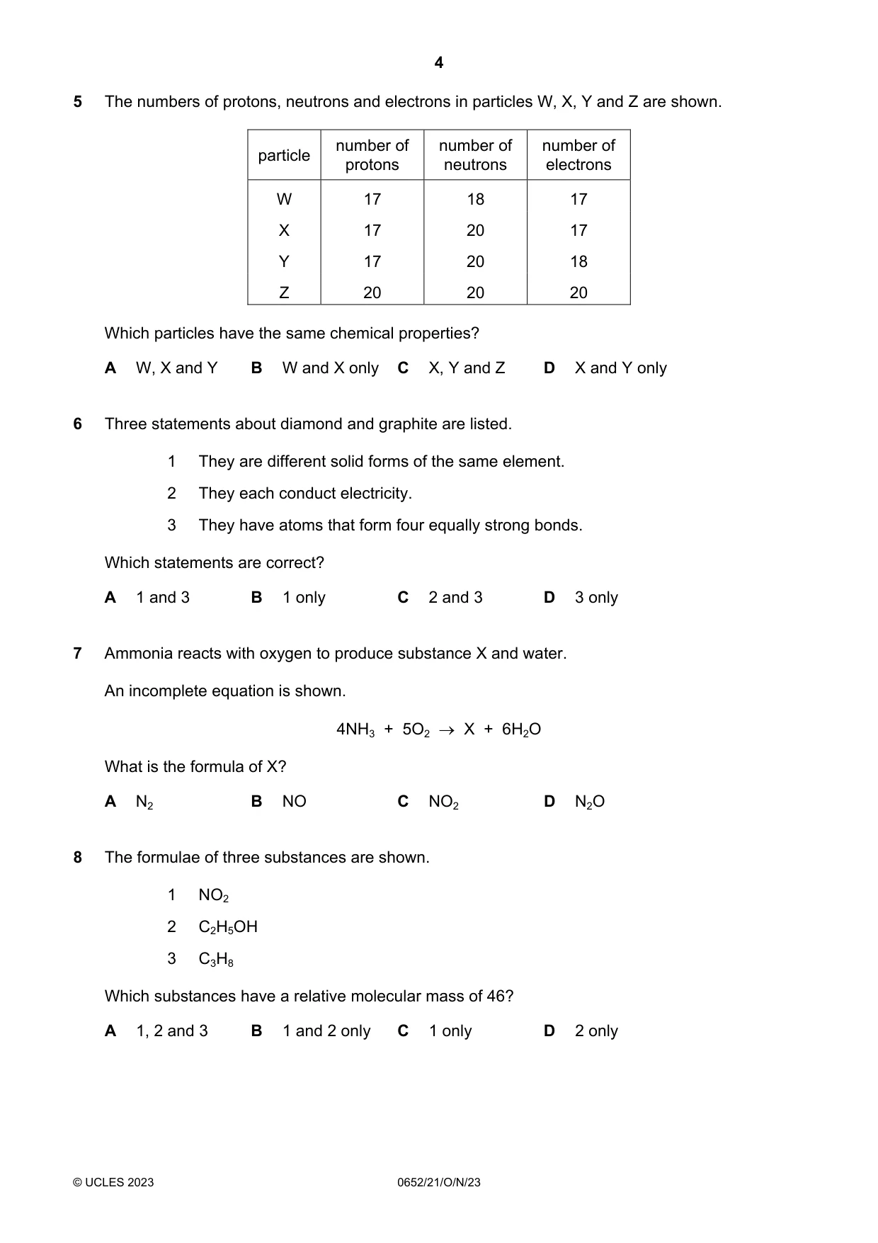 Cambridge IGCSE Physical Science 0652 2023 Oct/Nov Paper 2 · Variant 1 question paper, page 4 of 16