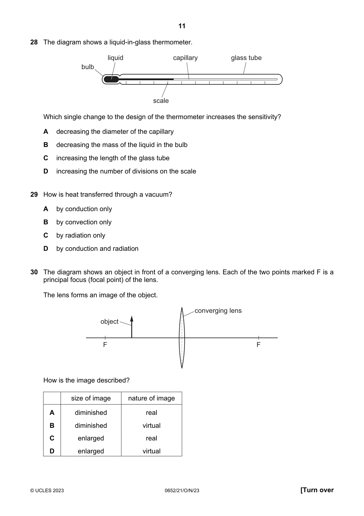Cambridge IGCSE Physical Science 0652 2023 Oct/Nov Paper 2 · Variant 1 question paper, page 11 of 16