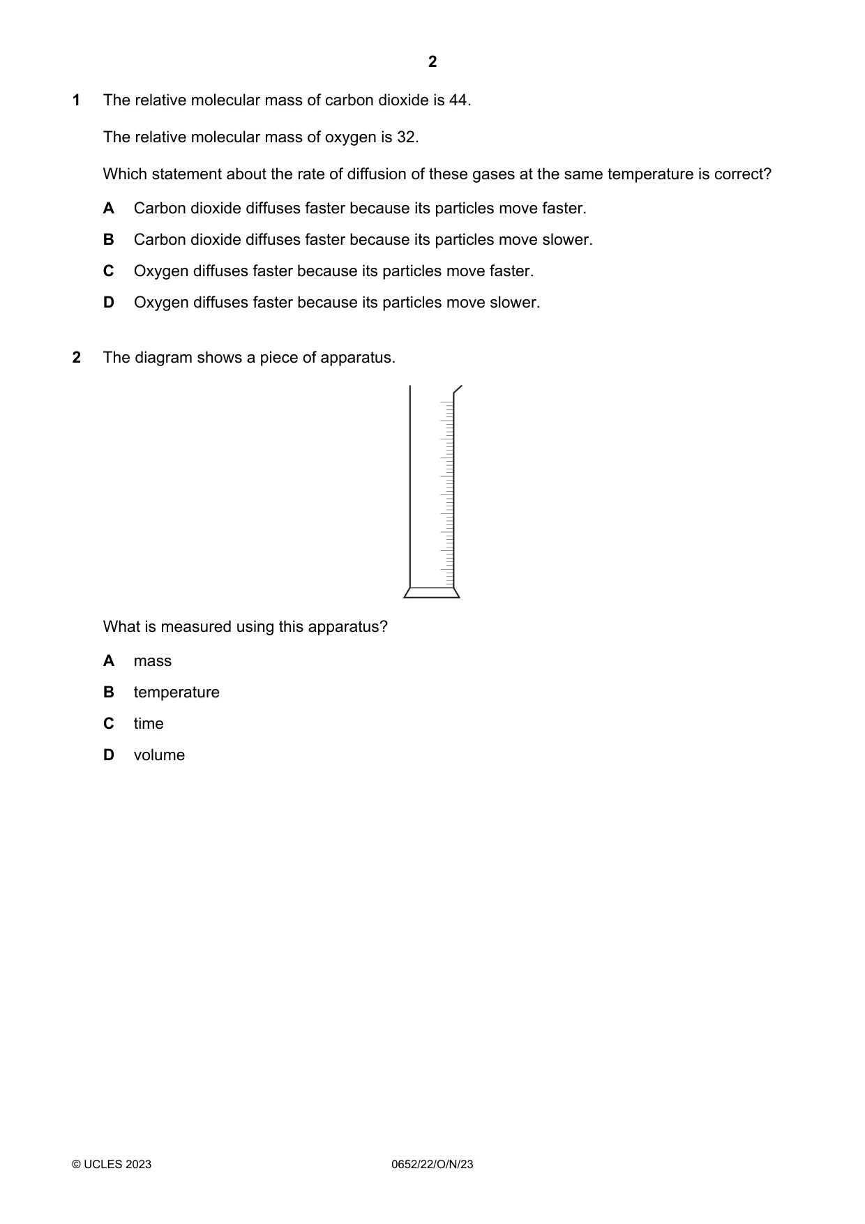 Cambridge IGCSE Physical Science 0652 2023 Oct/Nov Paper 2 · Variant 2 question paper, page 2 of 16