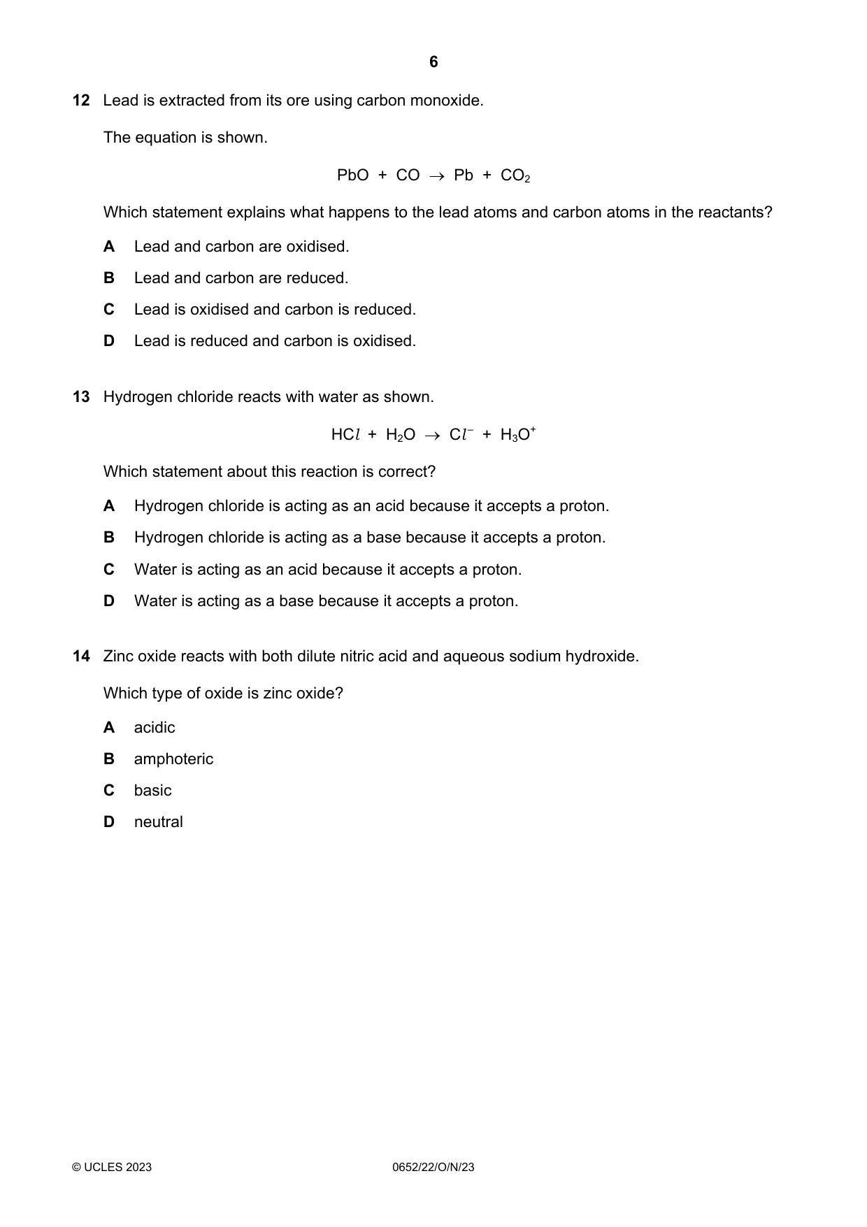 Cambridge IGCSE Physical Science 0652 2023 Oct/Nov Paper 2 · Variant 2 question paper, page 6 of 16